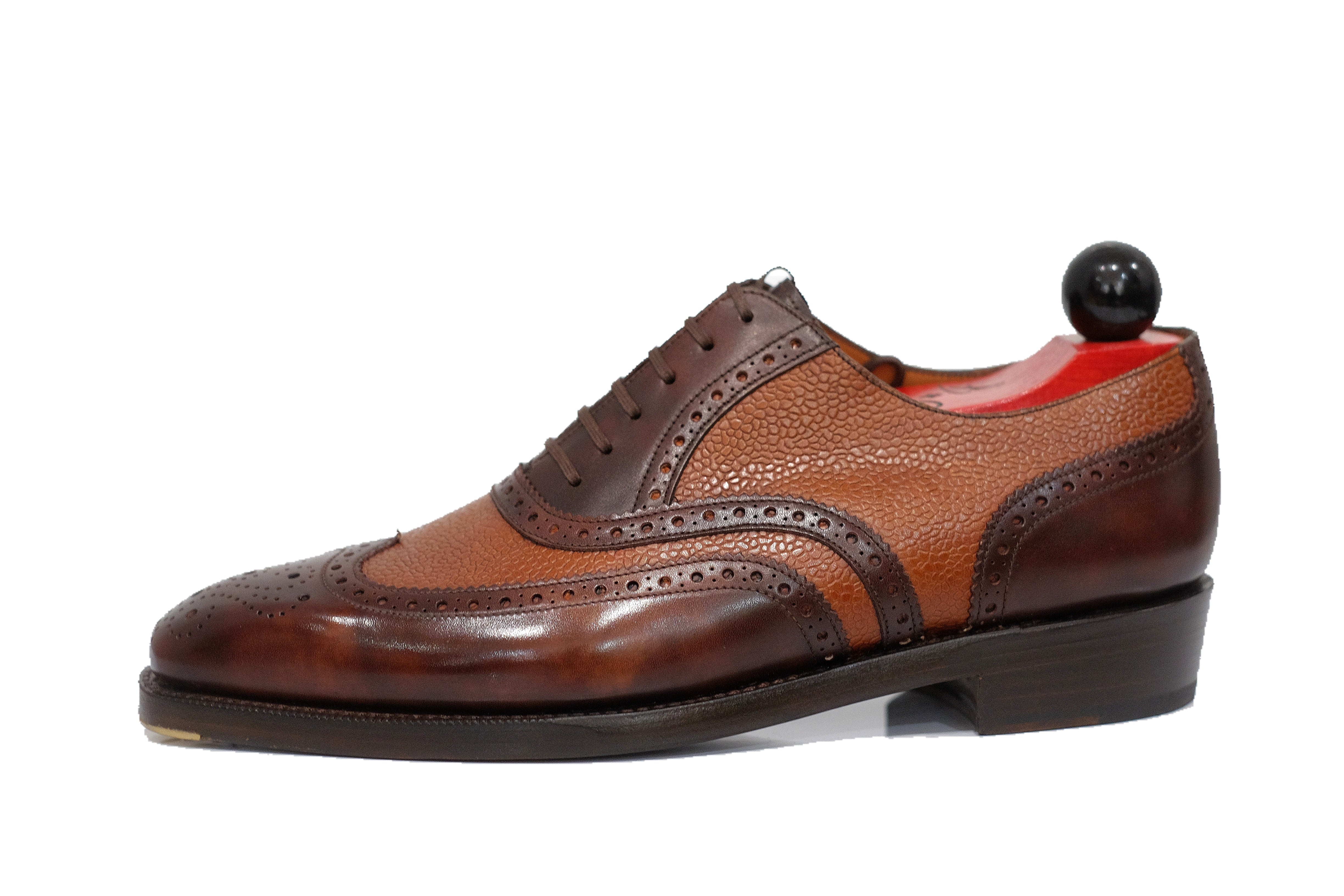 Kitsap - MTO - Dark Brown Museum Calf / Tan Grain - MGF Last - Double Leather Sole-Made To Order Wingtip Brogue Oxfords Spectator-J.FitzPatrick Footwear