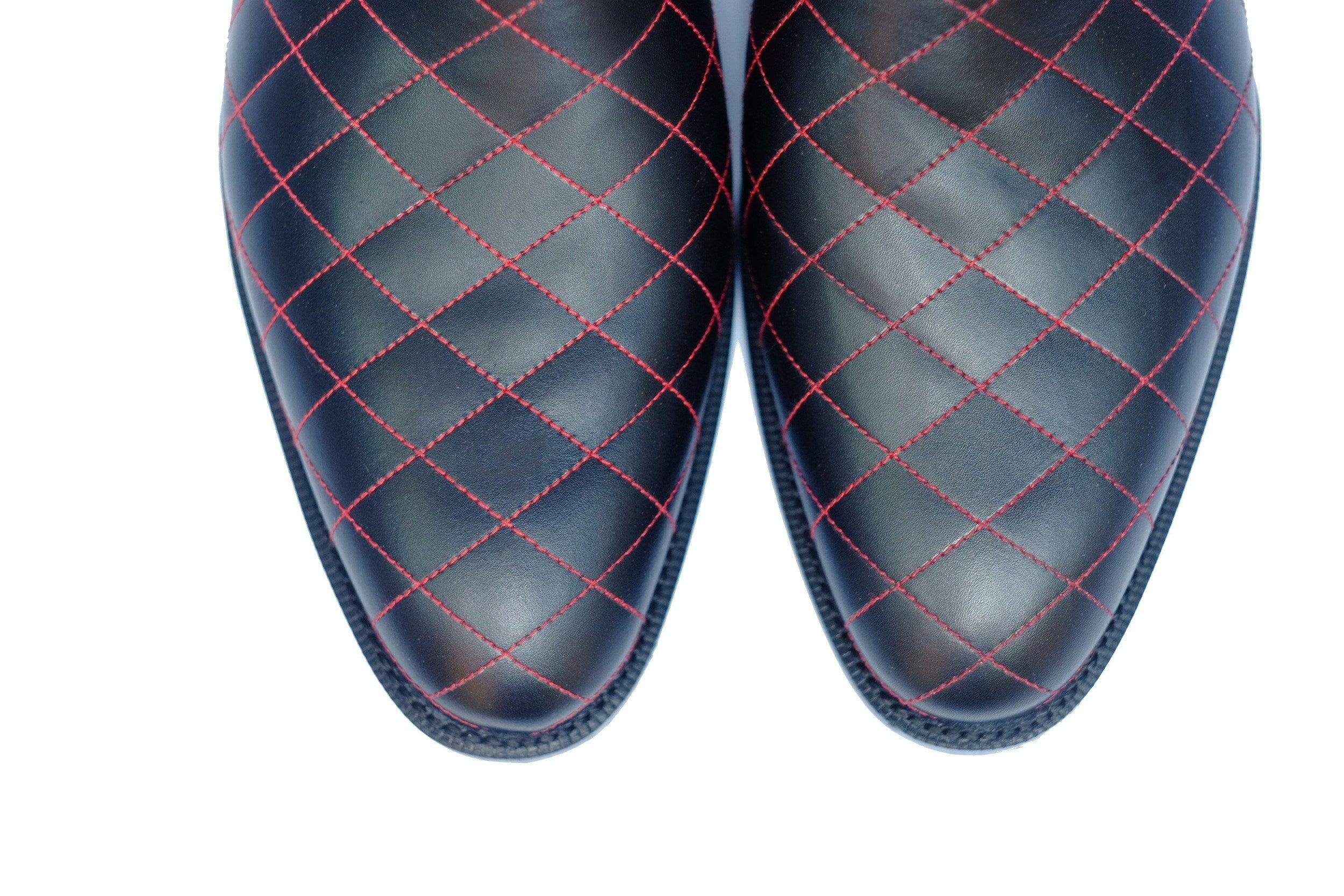 Laurelhurst II - MTO - Quilted Black Calf / Red Stitching - TMG Last - Single Leather Sole-Made To Order Slipper Loafer Quilted Leather-J.FitzPatrick Footwear