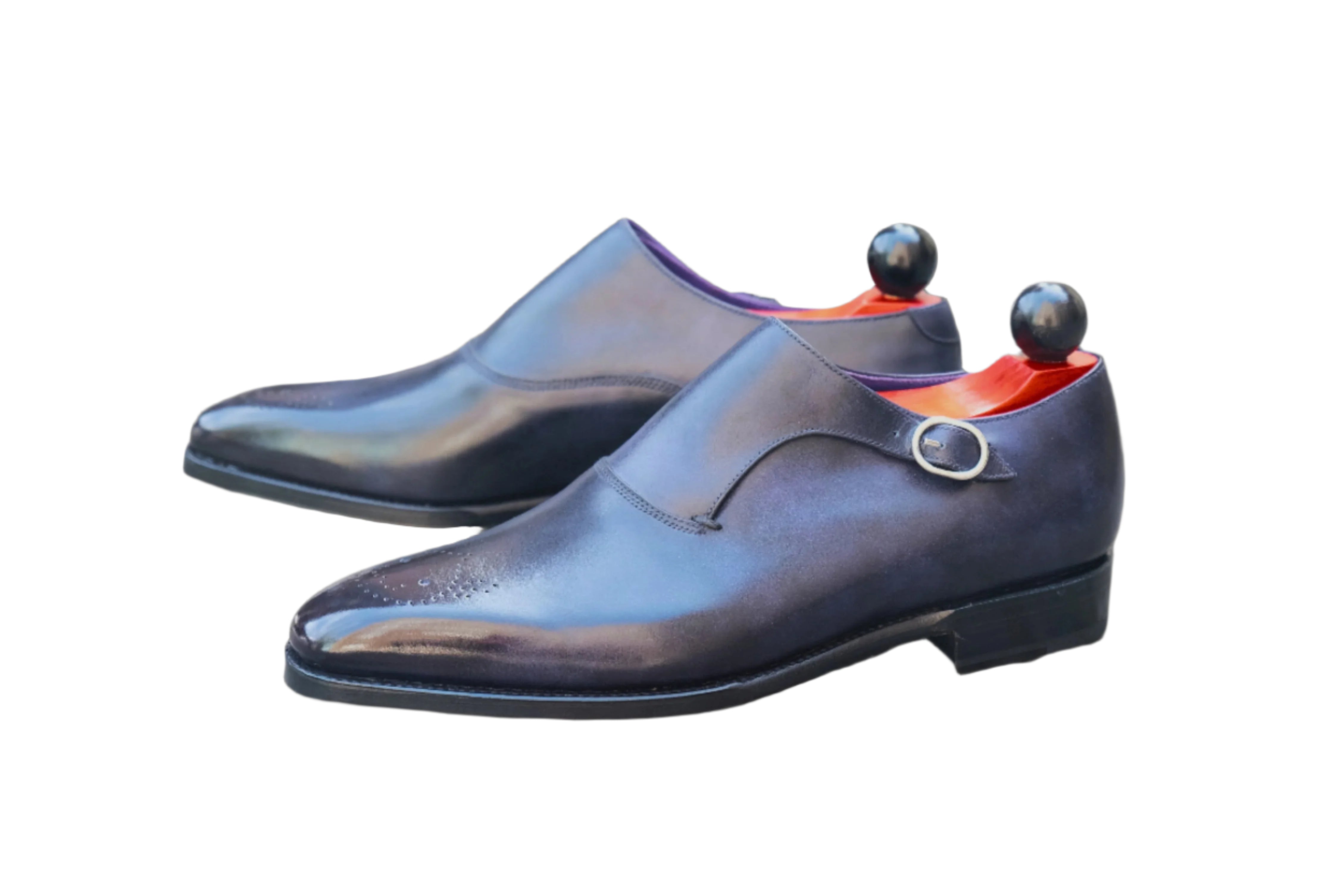 Madrona - MTO - Navy Museum Calf - Custom Medallion-Made To Order Single Monkstrap Plain Toe-J.FitzPatrick Footwear