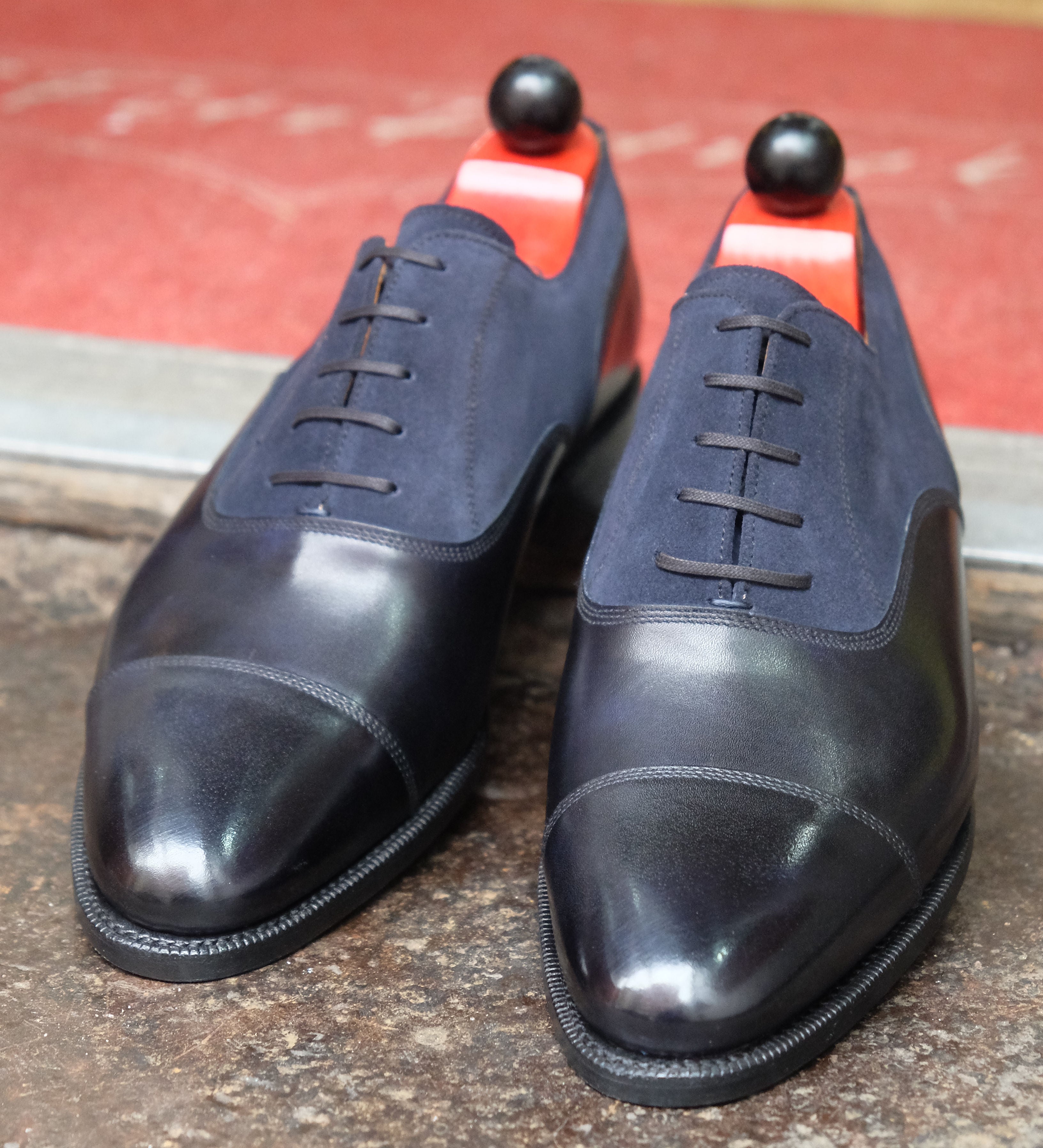 Magnolia - MTO - Navy Museum Calf / Navy Suede - TMG Last - Single Leather Sole-Made To Order Classic Captoe Cap Toe Oxfords-J.FitzPatrick Footwear