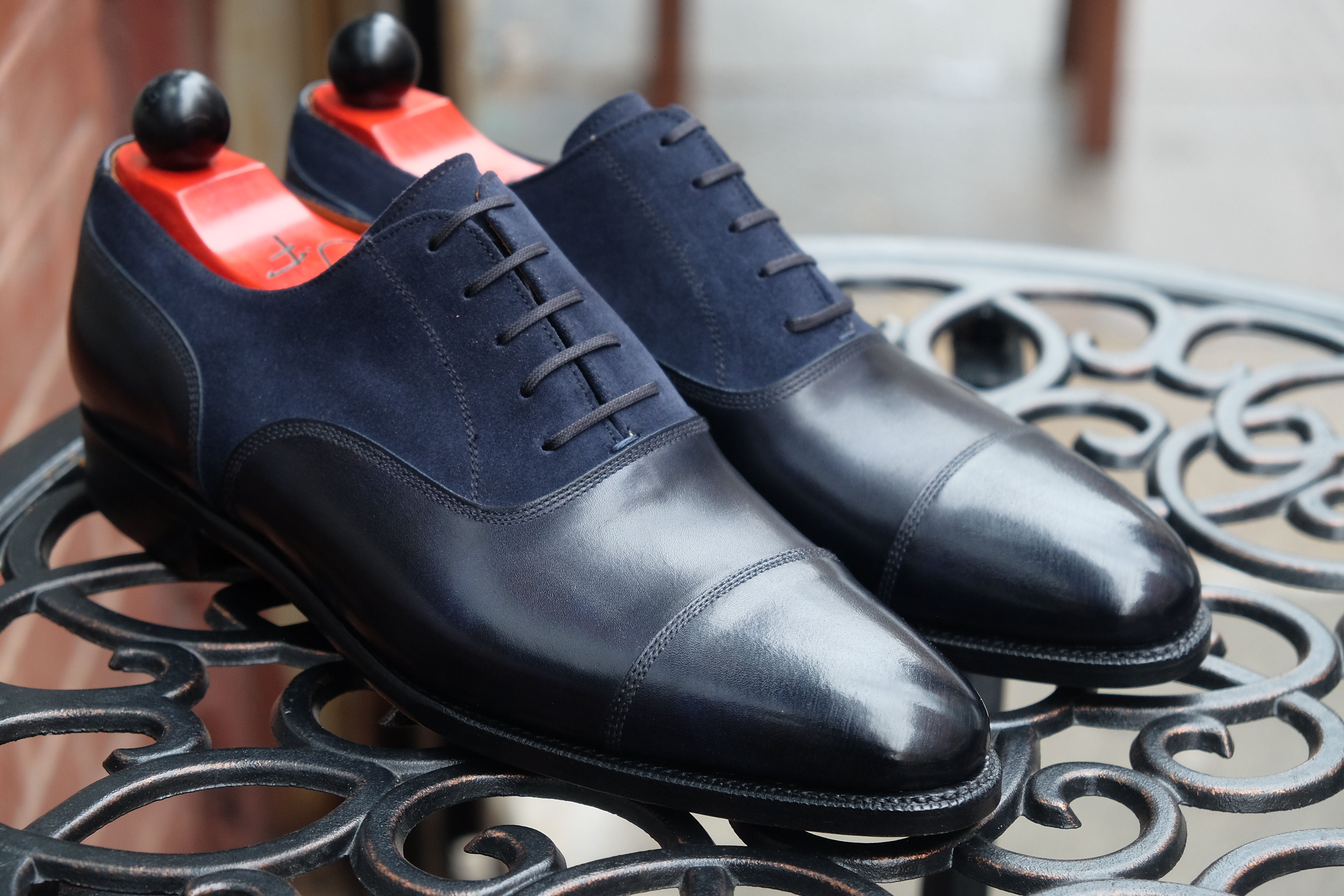 Magnolia - MTO - Navy Museum Calf / Navy Suede - TMG Last - Single Leather Sole-Made To Order Classic Captoe Cap Toe Oxfords-J.FitzPatrick Footwear