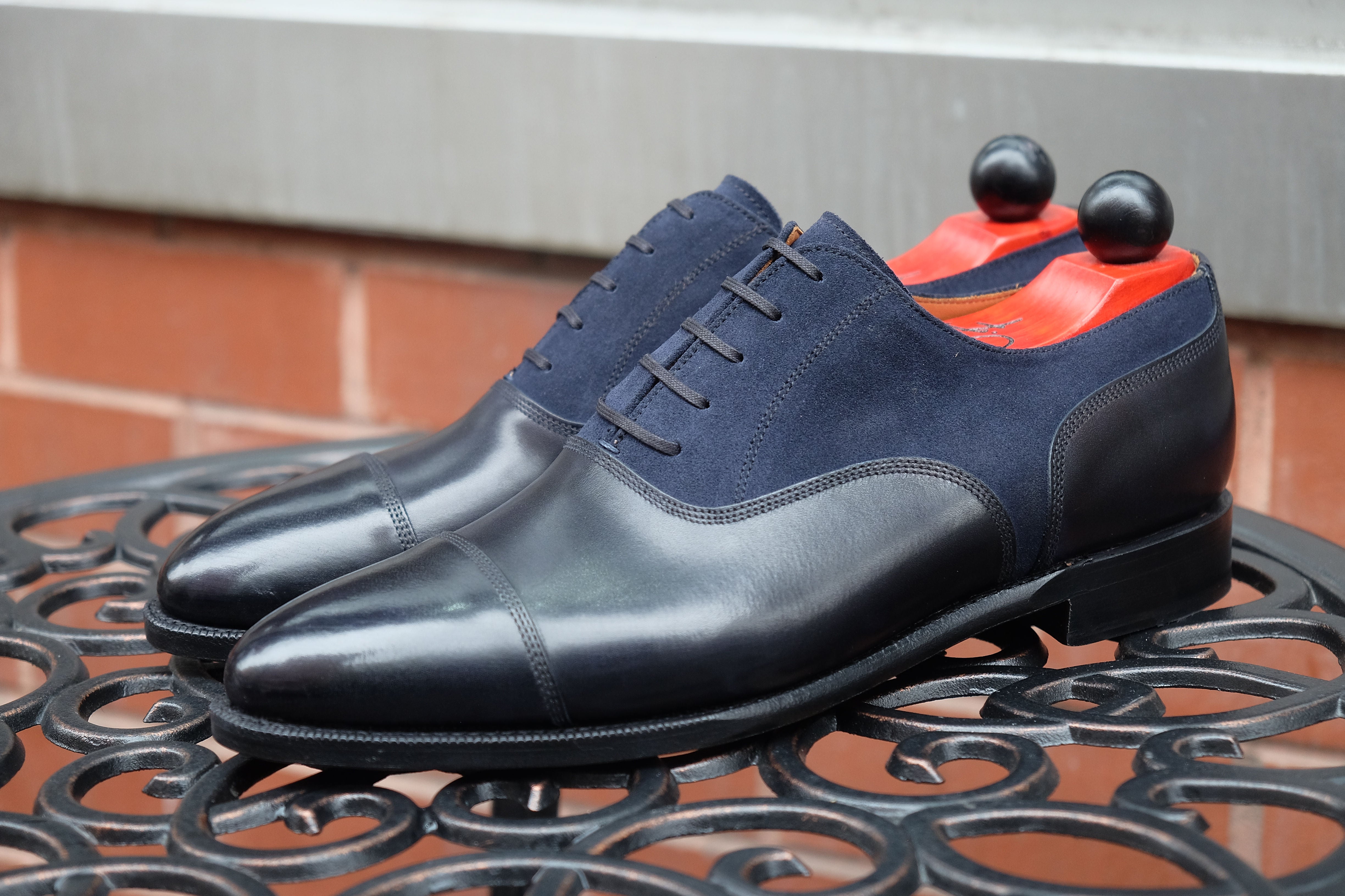 Magnolia - MTO - Navy Museum Calf / Navy Suede - TMG Last - Single Leather Sole-Made To Order Classic Captoe Cap Toe Oxfords-J.FitzPatrick Footwear
