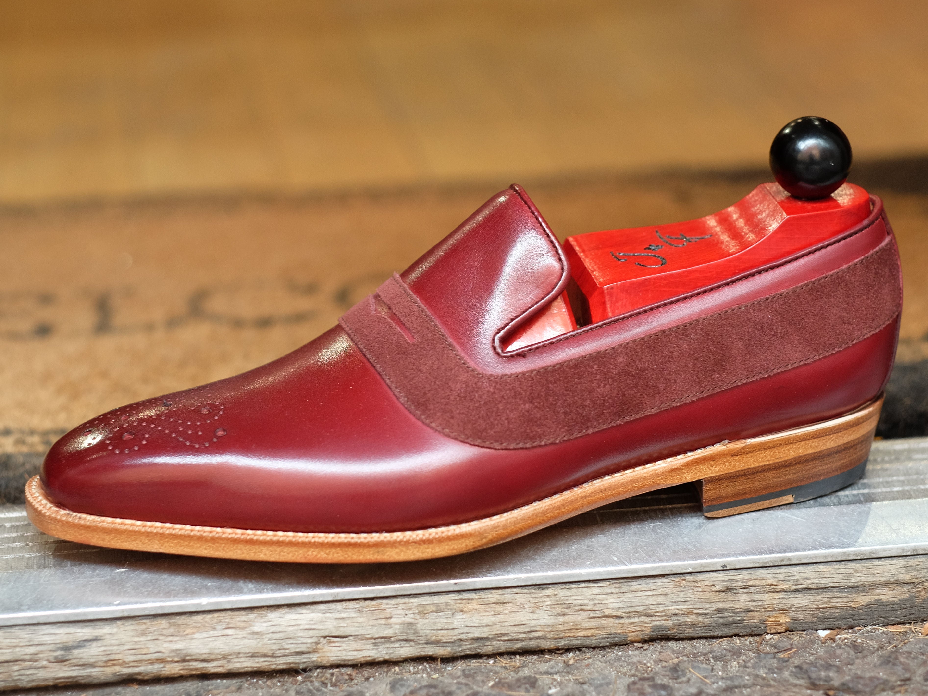 Marcos - MTO - Burgundy Calf / Burgundy Suede - LPB Last - Single Leather Sole-Made To Order Strap Loafer-J.FitzPatrick Footwear