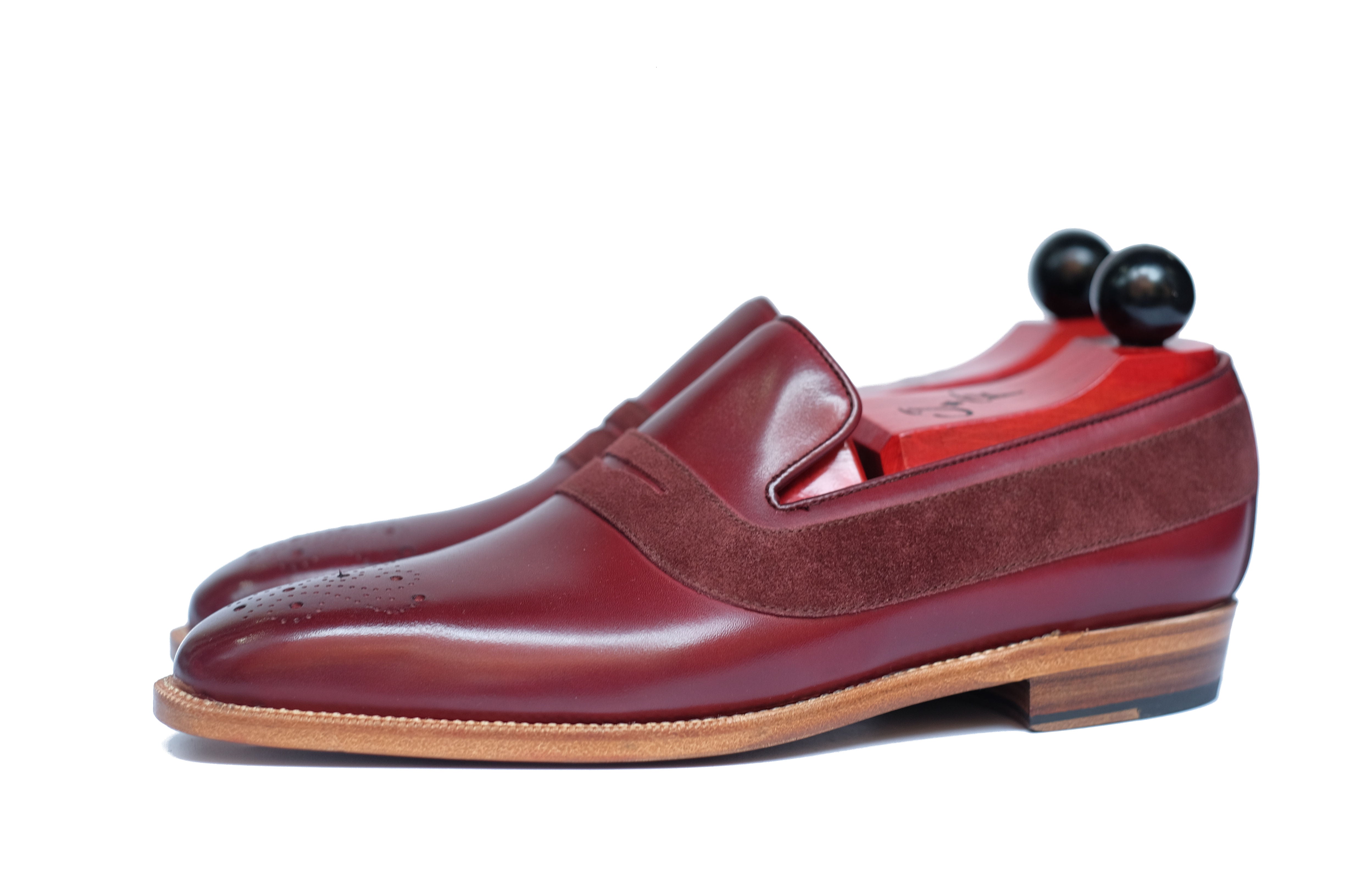 Marcos - MTO - Burgundy Calf / Burgundy Suede - LPB Last - Single Leather Sole-Made To Order Strap Loafer-J.FitzPatrick Footwear