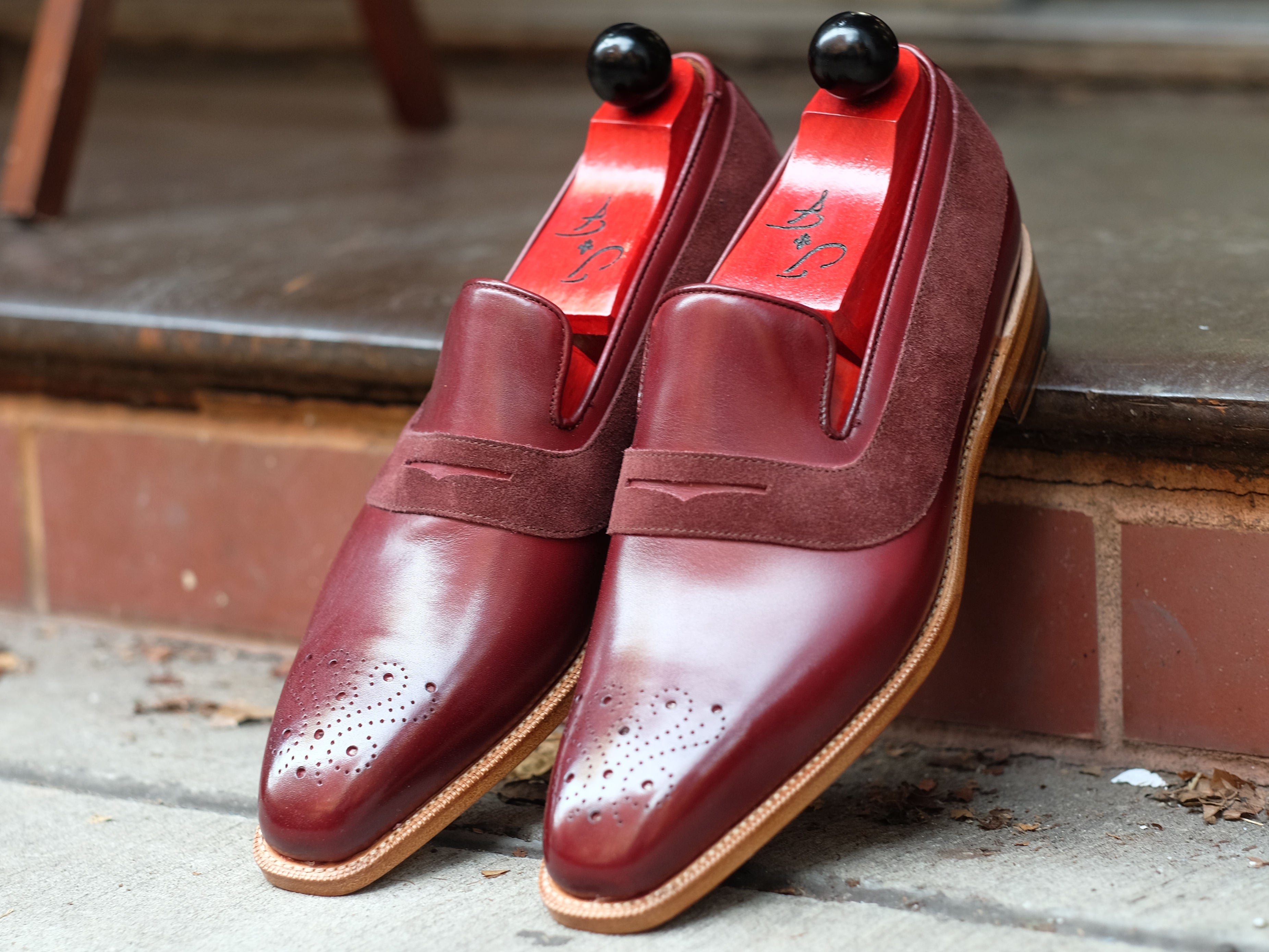 Marcos - MTO - Burgundy Calf / Burgundy Suede - LPB Last - Single Leather Sole-Made To Order Strap Loafer-J.FitzPatrick Footwear