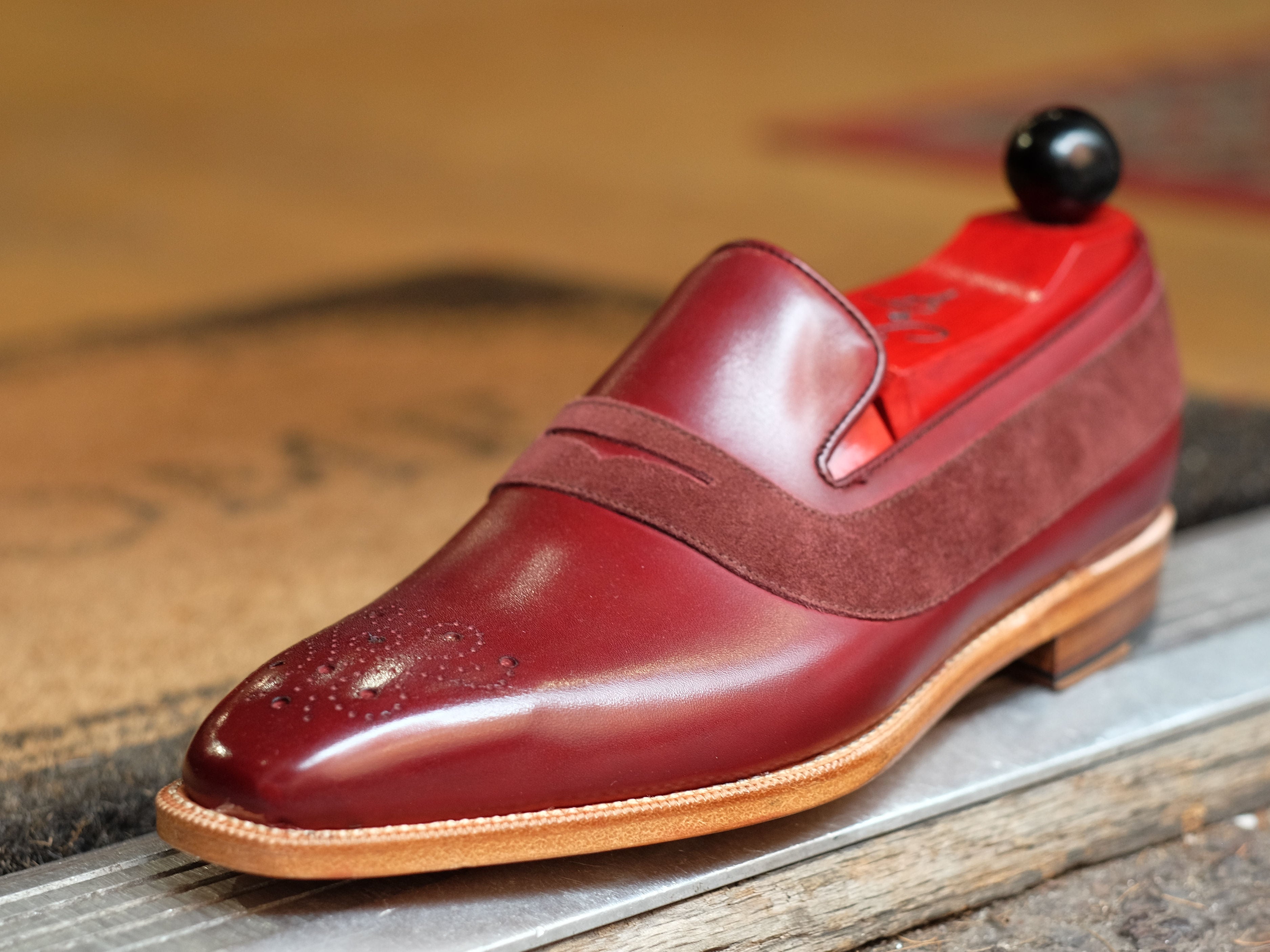 Marcos - MTO - Burgundy Calf / Burgundy Suede - LPB Last - Single Leather Sole-Made To Order Strap Loafer-J.FitzPatrick Footwear