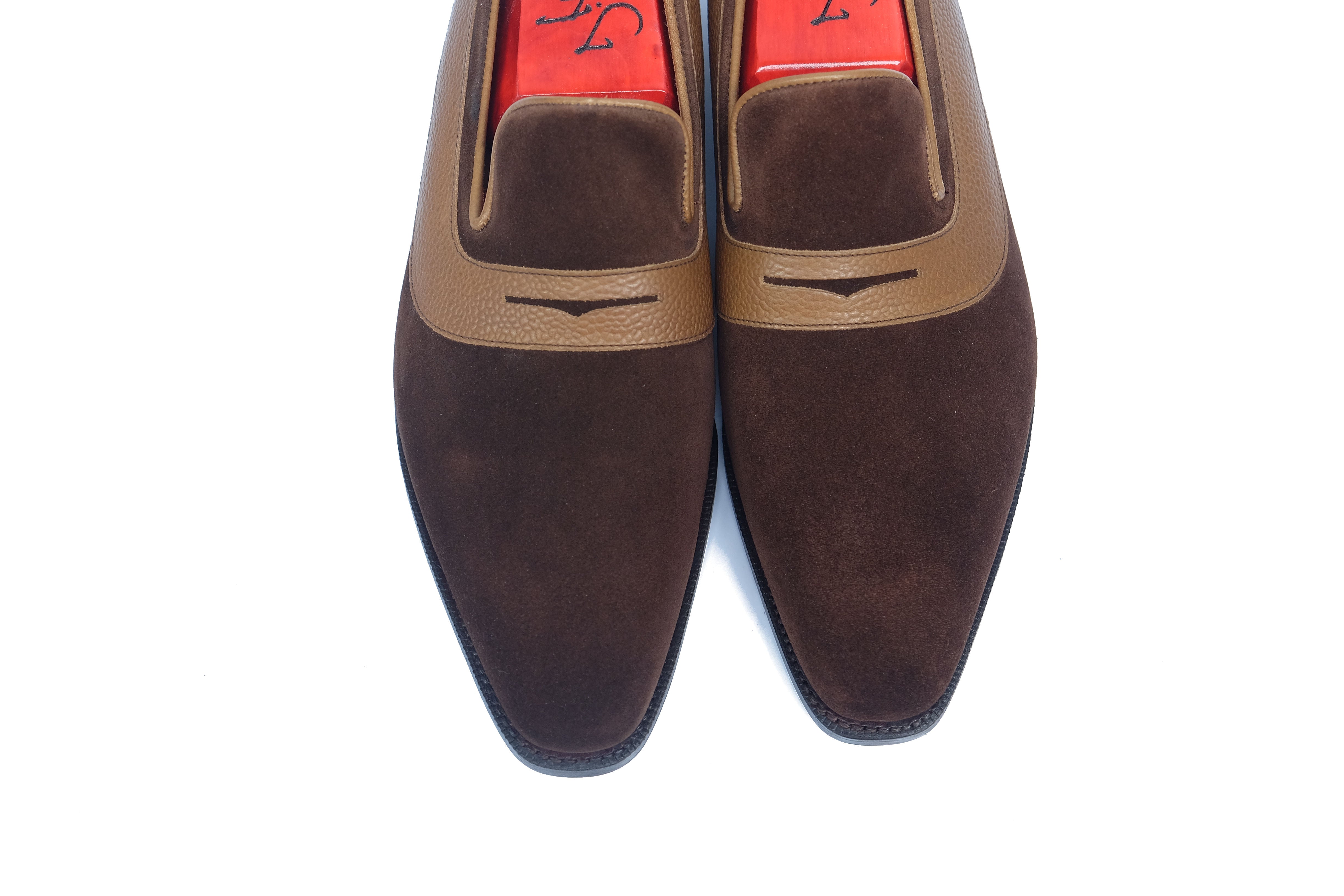 Marcos - MTO - Dark Brown Suede / Taupe Sotchgrain - LPB Last - Single Leather Sole-Made To Order Strap Loafer-J.FitzPatrick Footwear