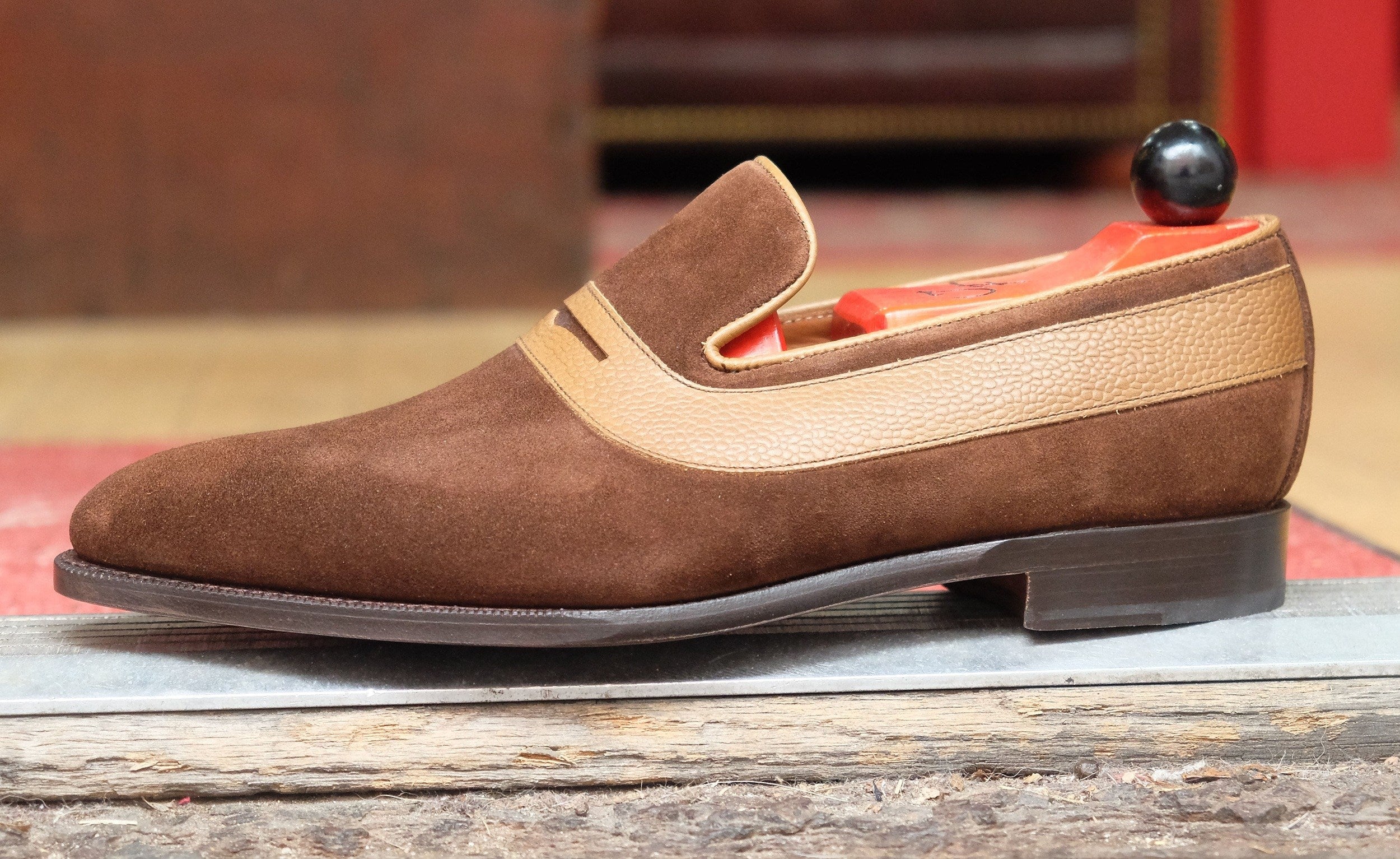 Marcos - MTO - Dark Brown Suede / Taupe Sotchgrain - LPB Last - Single Leather Sole-Made To Order Strap Loafer-J.FitzPatrick Footwear