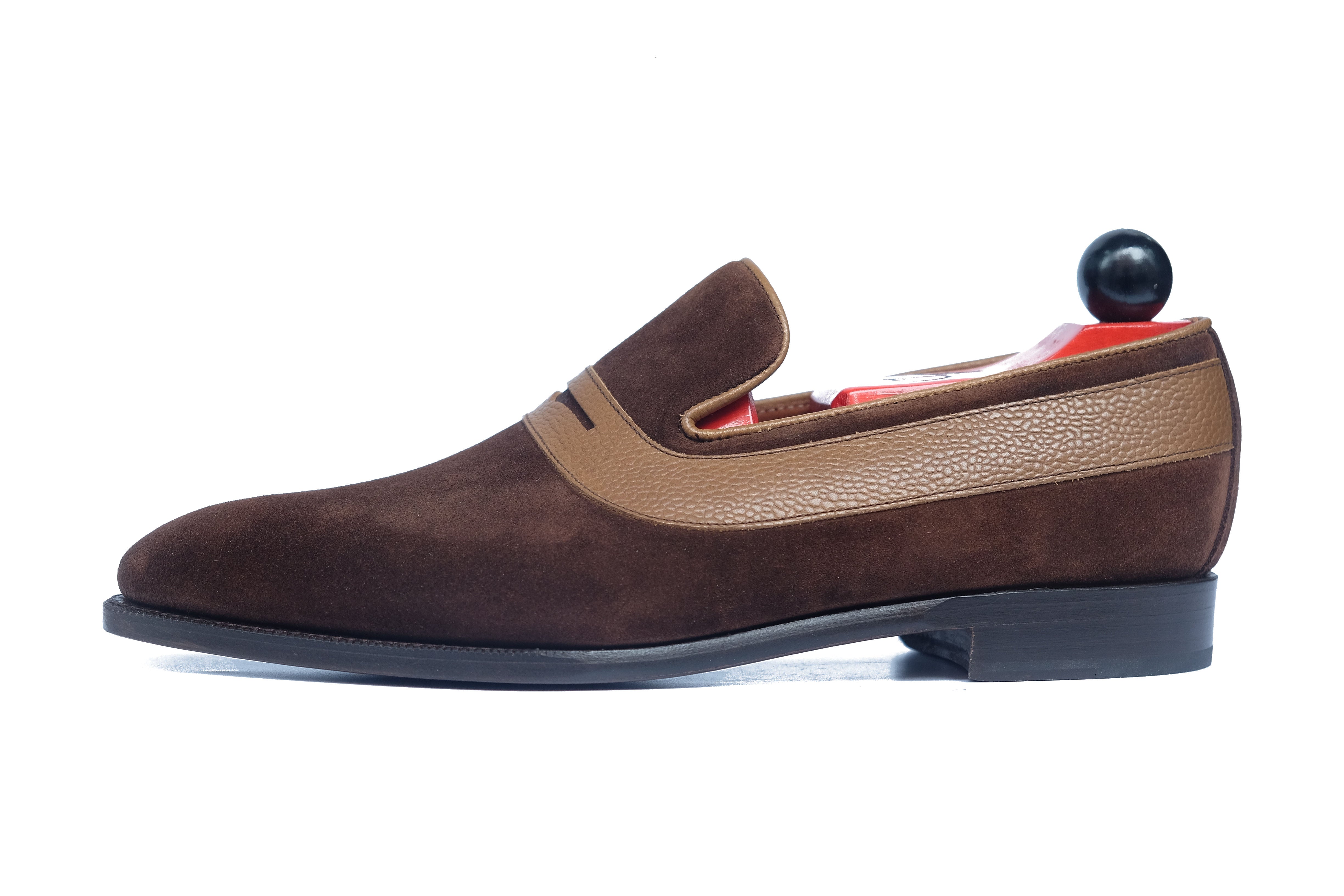 Marcos - MTO - Dark Brown Suede / Taupe Sotchgrain - LPB Last - Single Leather Sole-Made To Order Strap Loafer-J.FitzPatrick Footwear