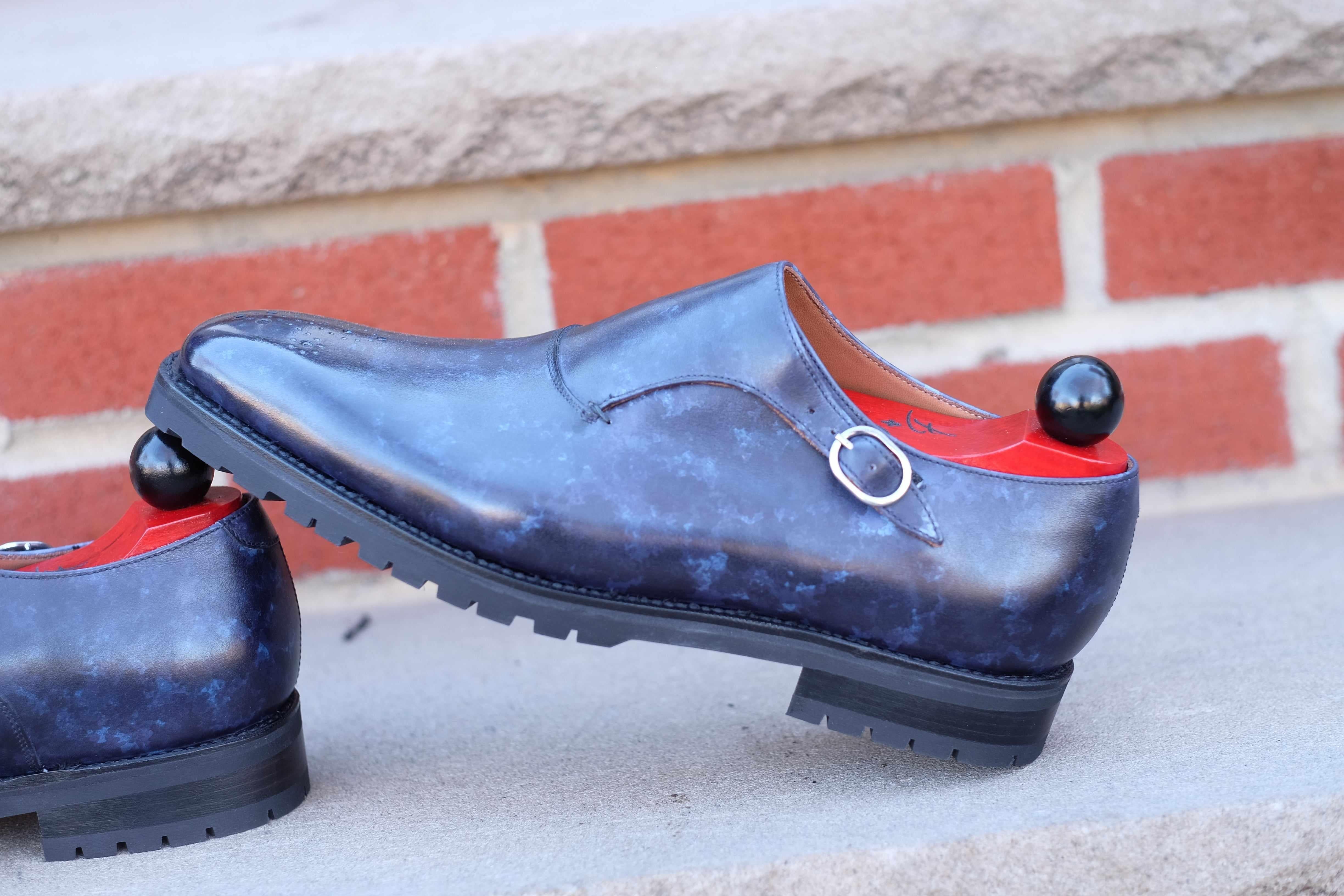 Martel - Navy Marble Patina - PRE ORDER-Single Monk Straps Monkstraps-J.FitzPatrick Footwear