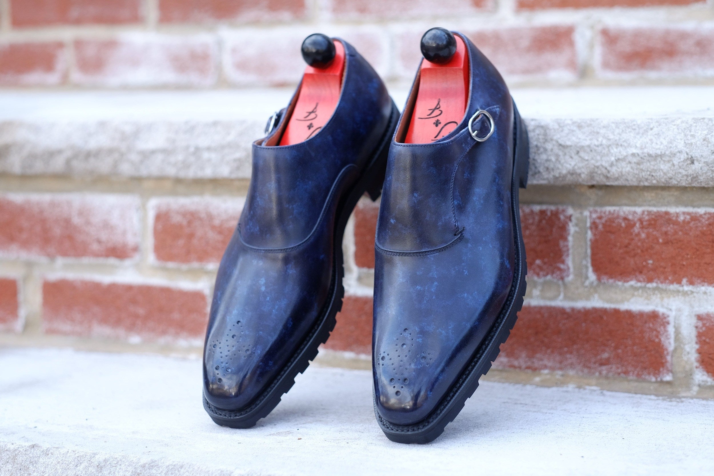 Martel - Navy Marble Patina - PRE ORDER-Single Monk Straps Monkstraps-J.FitzPatrick Footwear