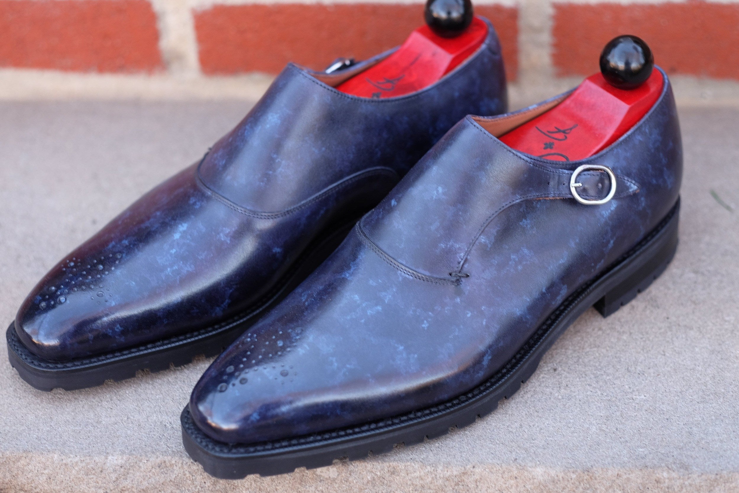 Martel - Navy Marble Patina - PRE ORDER-Single Monk Straps Monkstraps-J.FitzPatrick Footwear