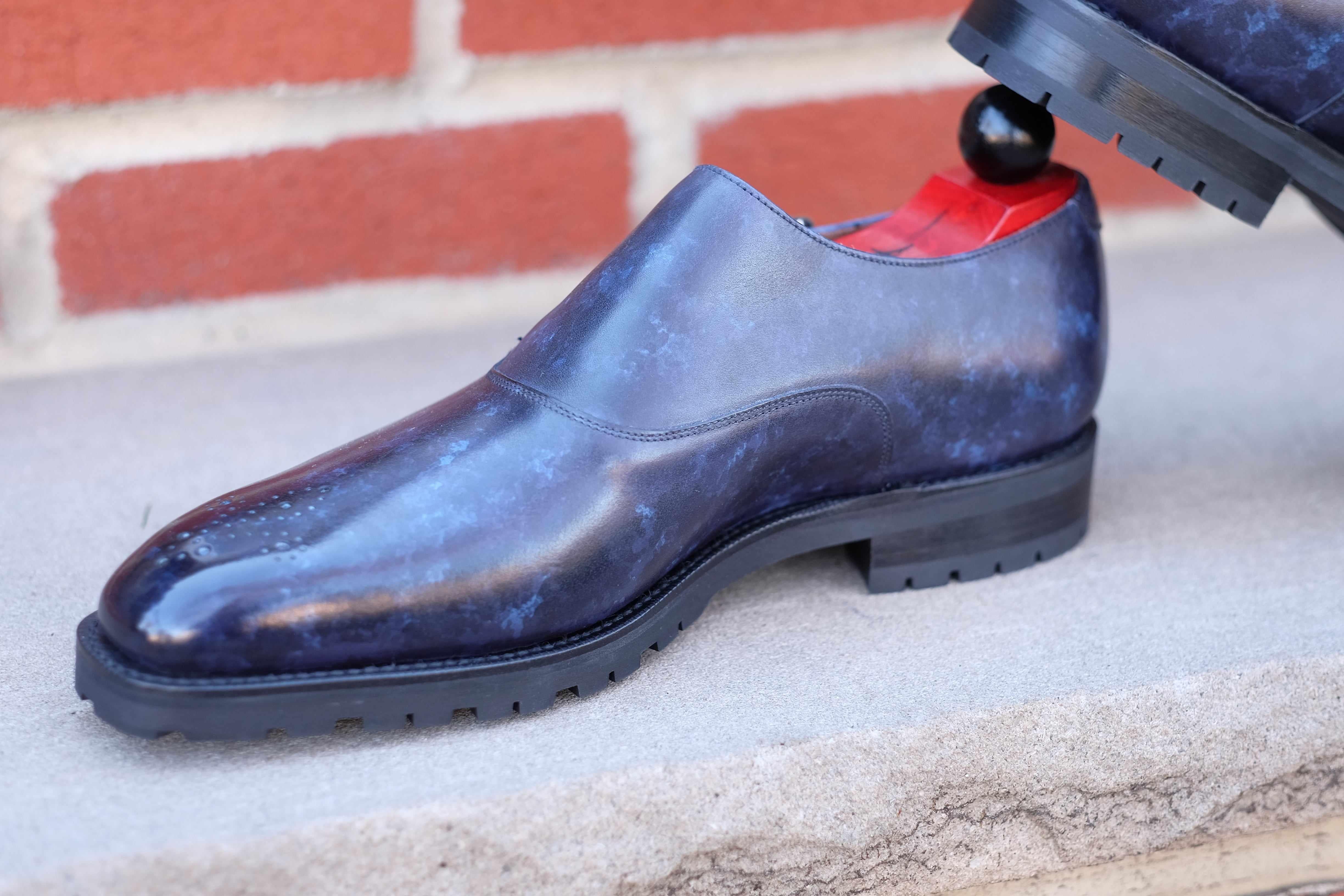 Martel - Navy Marble Patina - PRE ORDER-Single Monk Straps Monkstraps-J.FitzPatrick Footwear
