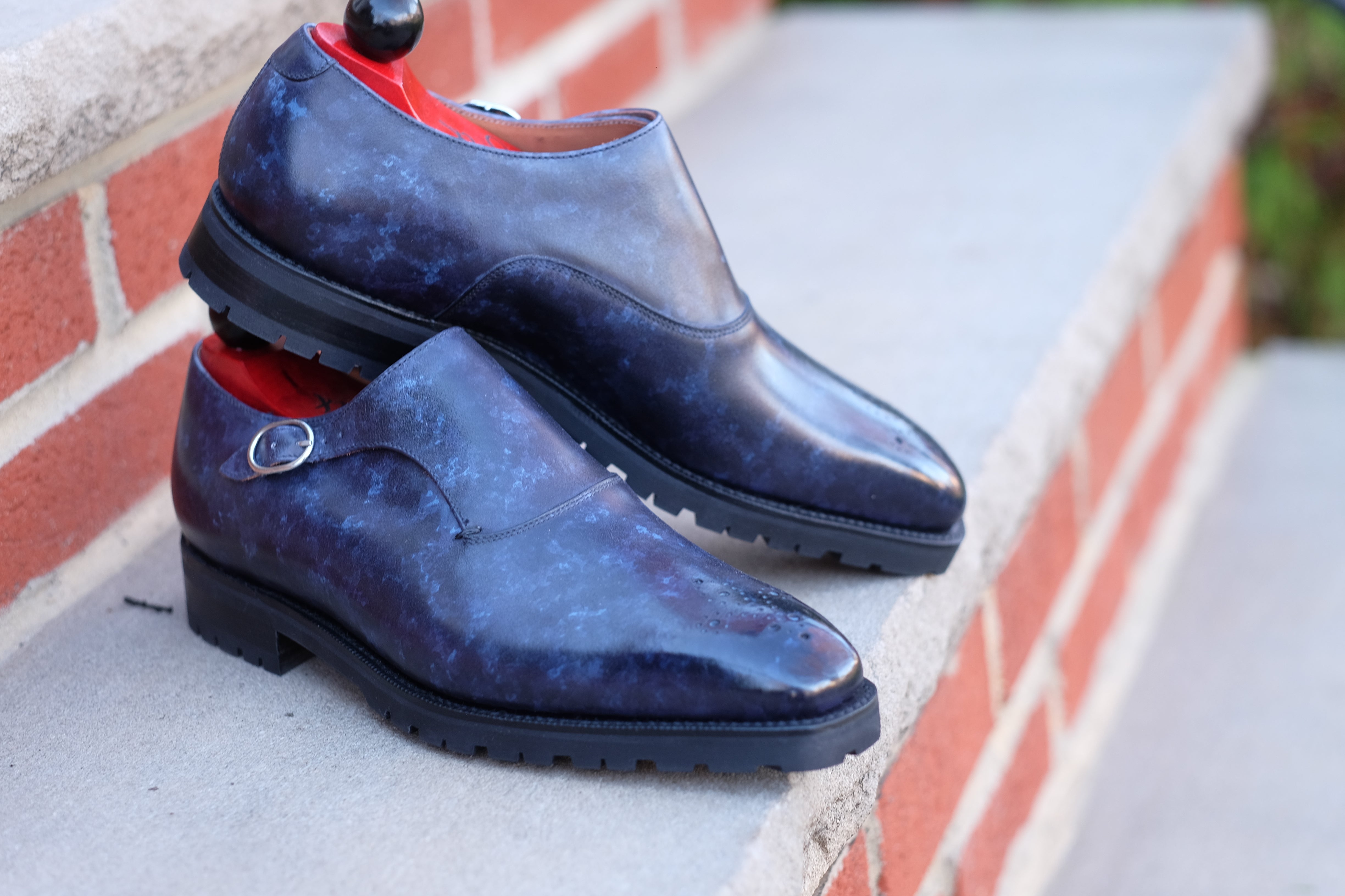 Martel - Navy Marble Patina - PRE ORDER-Single Monk Straps Monkstraps-J.FitzPatrick Footwear