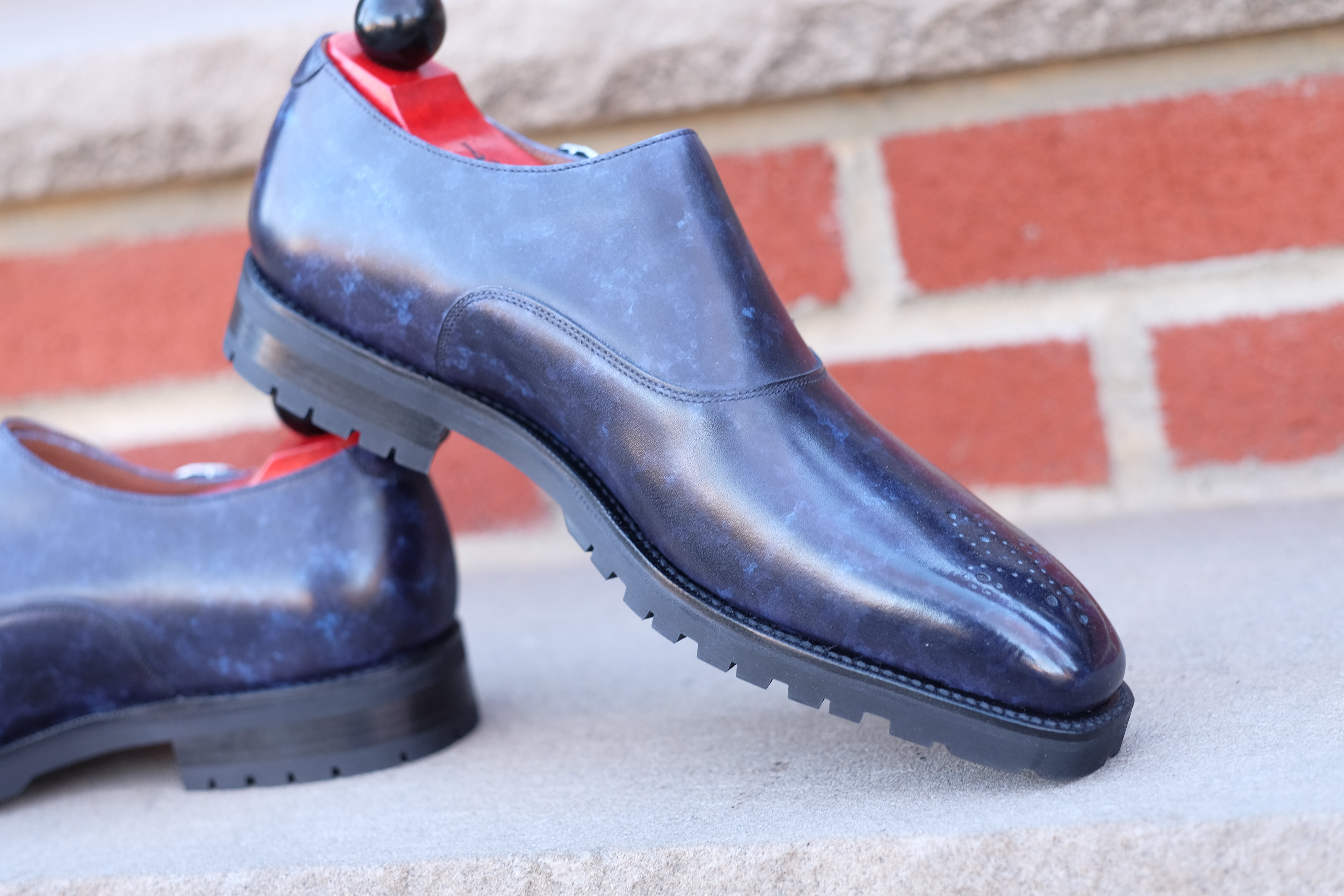 Martel - Navy Marble Patina - PRE ORDER-Single Monk Straps Monkstraps-J.FitzPatrick Footwear