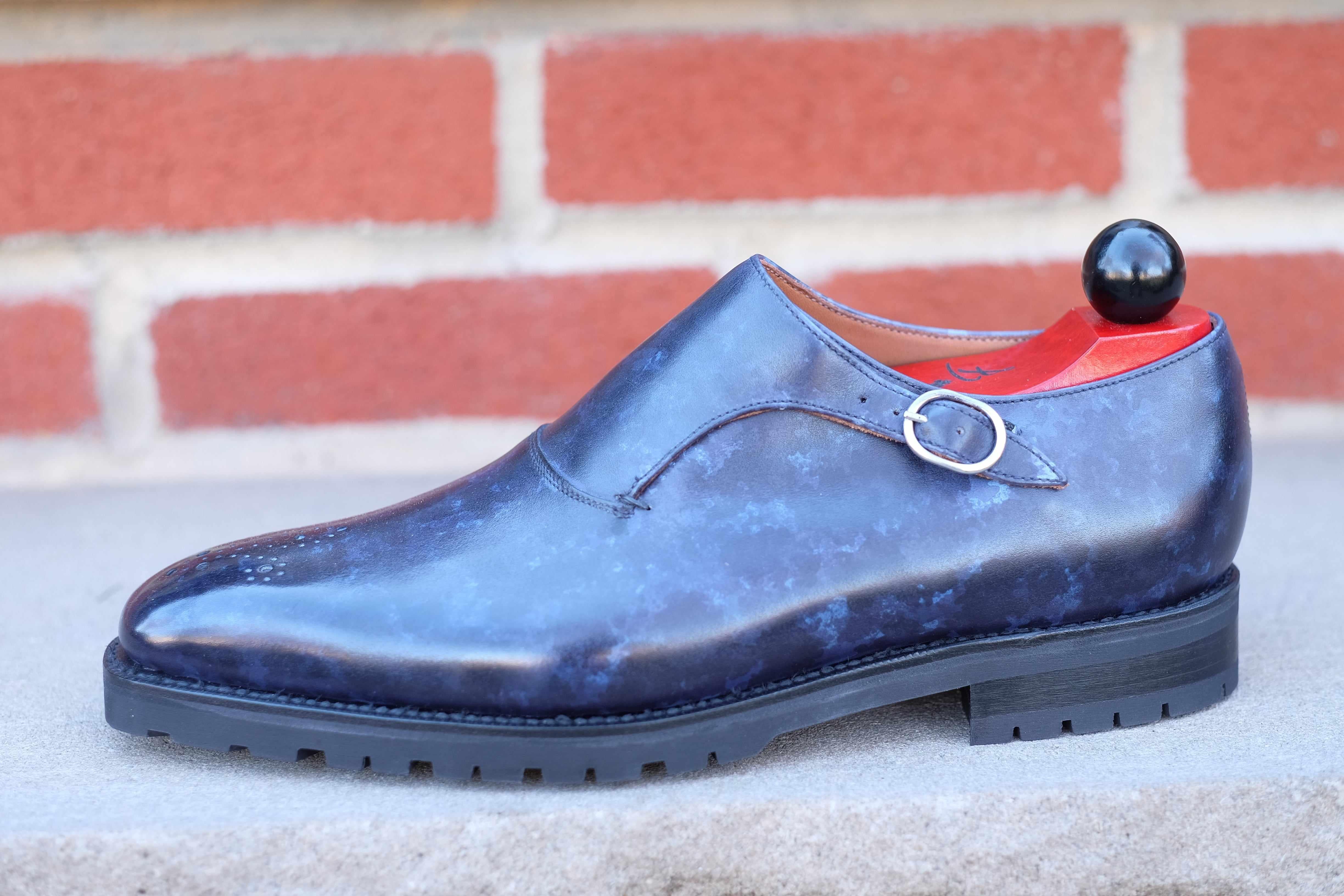 Martel - Navy Marble Patina - PRE ORDER-Single Monk Straps Monkstraps-J.FitzPatrick Footwear