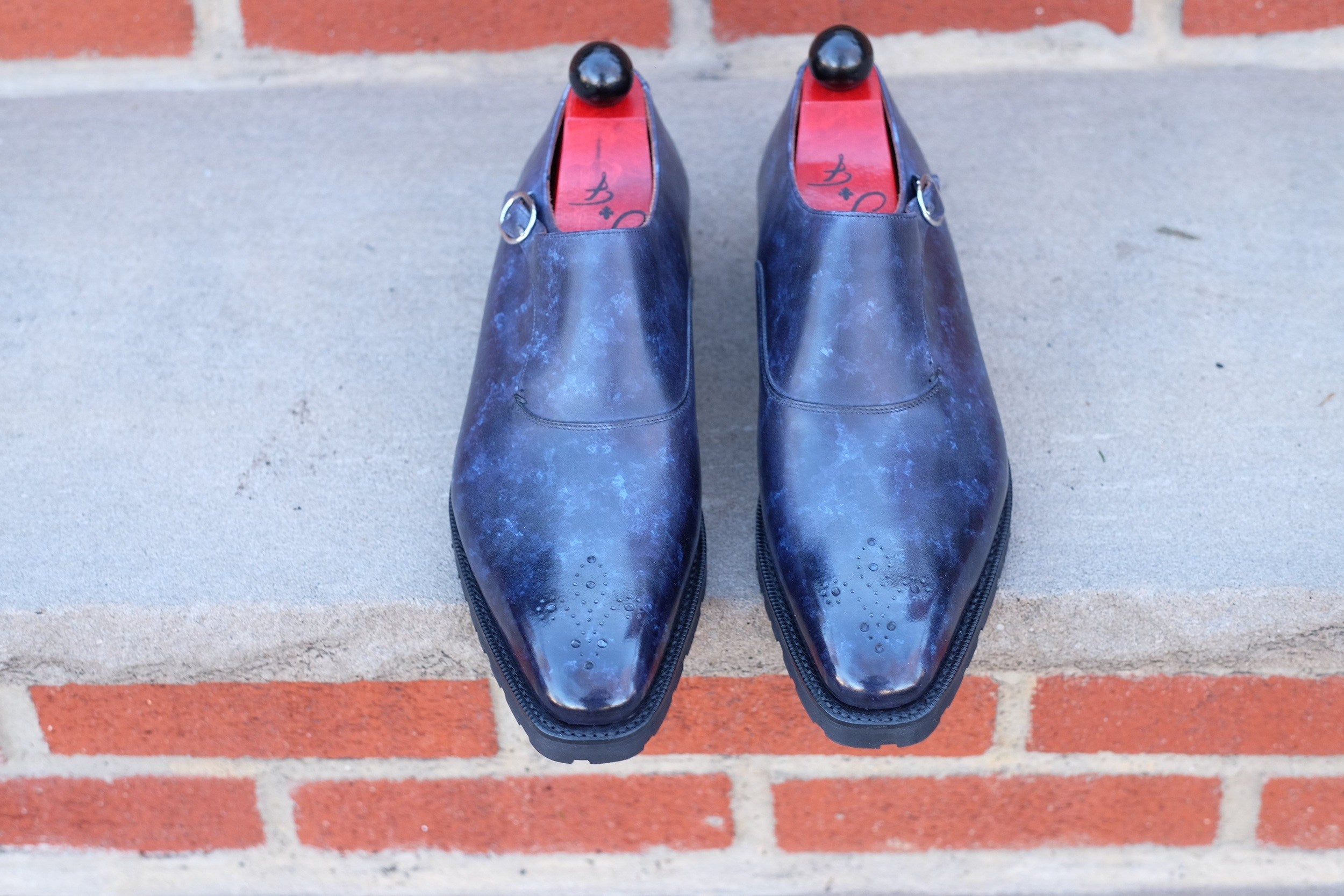 Martel - Navy Marble Patina - PRE ORDER-Single Monk Straps Monkstraps-J.FitzPatrick Footwear