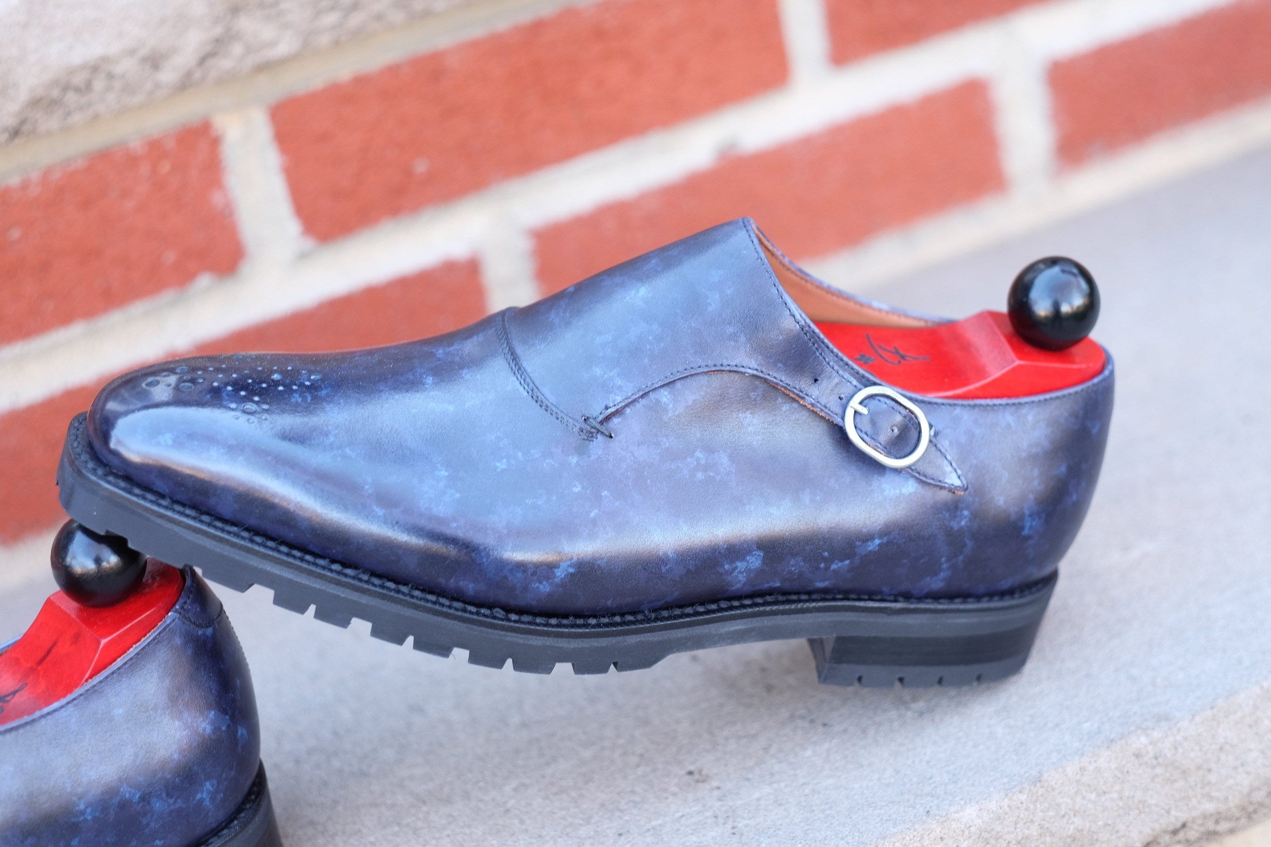 Martel - Navy Marble Patina - PRE ORDER-Single Monk Straps Monkstraps-J.FitzPatrick Footwear