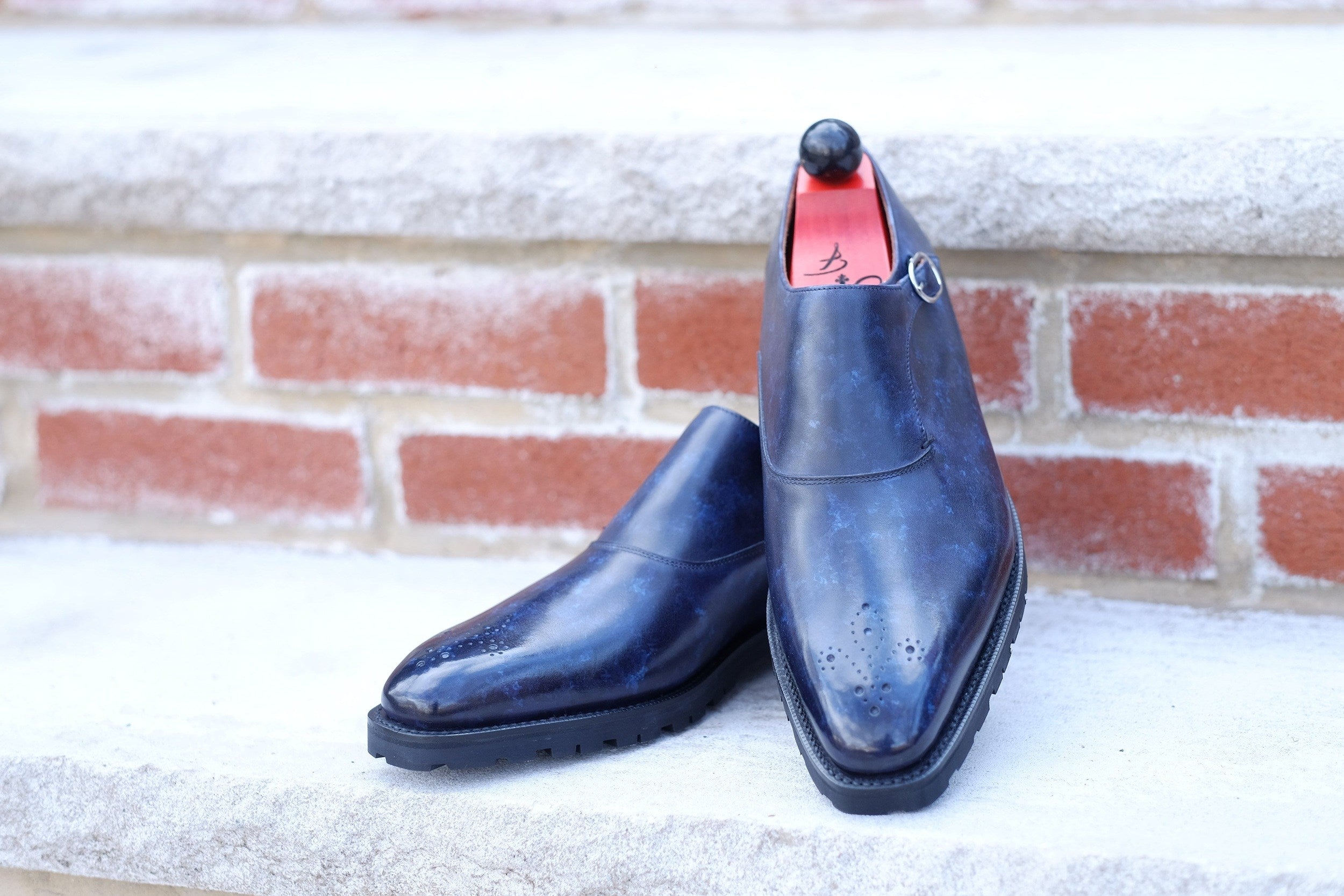 Martel - Navy Marble Patina - PRE ORDER-Single Monk Straps Monkstraps-J.FitzPatrick Footwear