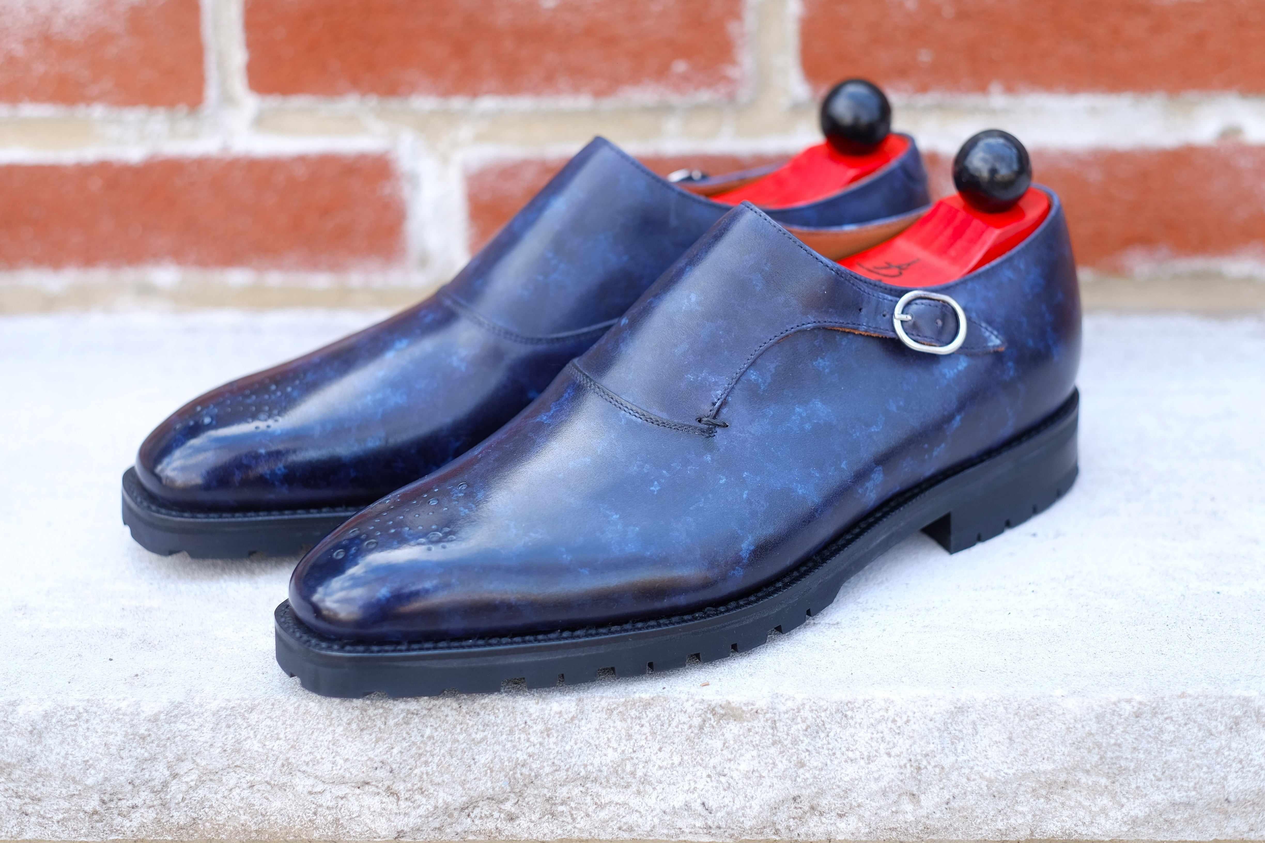 Martel - Navy Marble Patina - PRE ORDER-Single Monk Straps Monkstraps-J.FitzPatrick Footwear