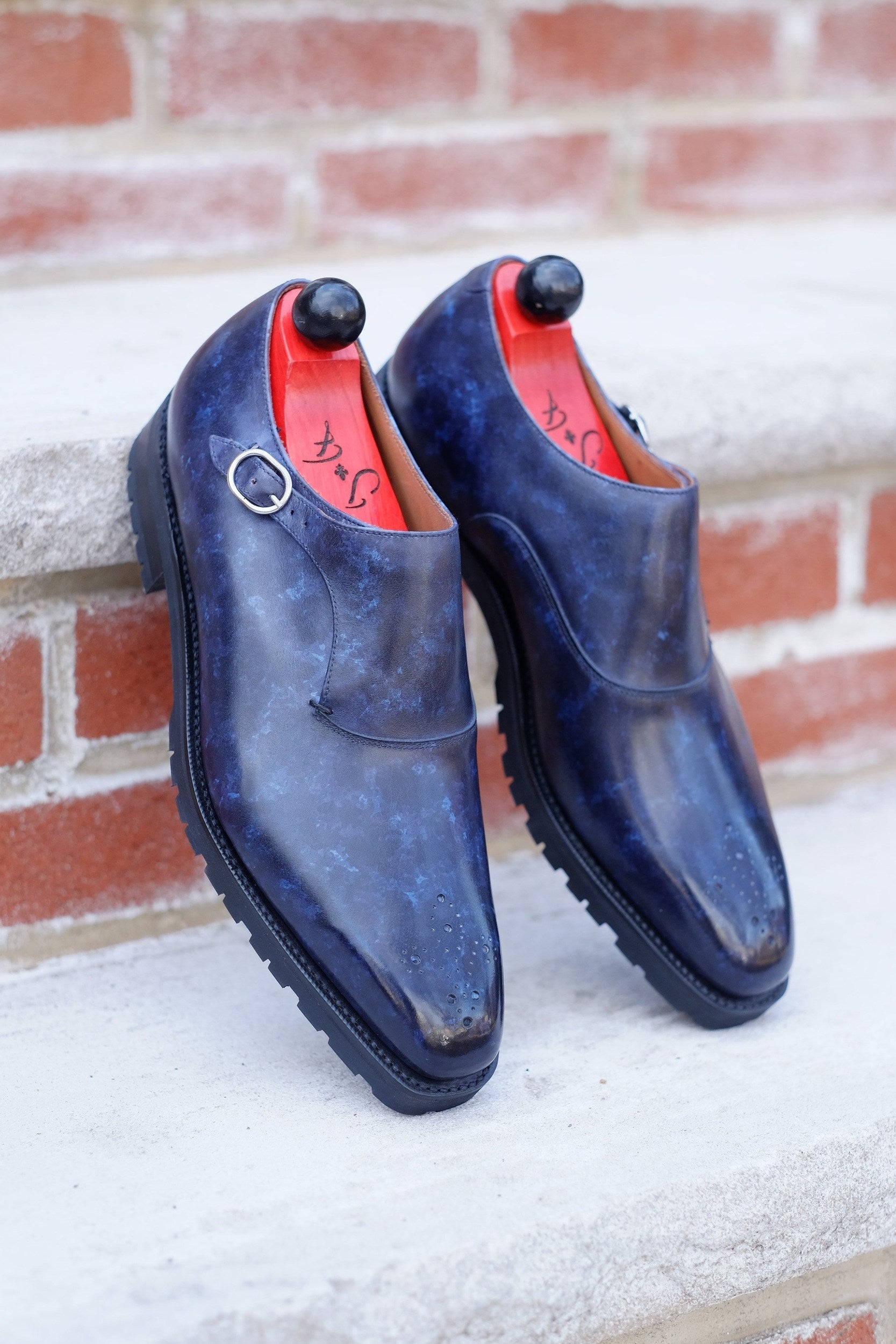Martel - Navy Marble Patina - PRE ORDER-Single Monk Straps Monkstraps-J.FitzPatrick Footwear