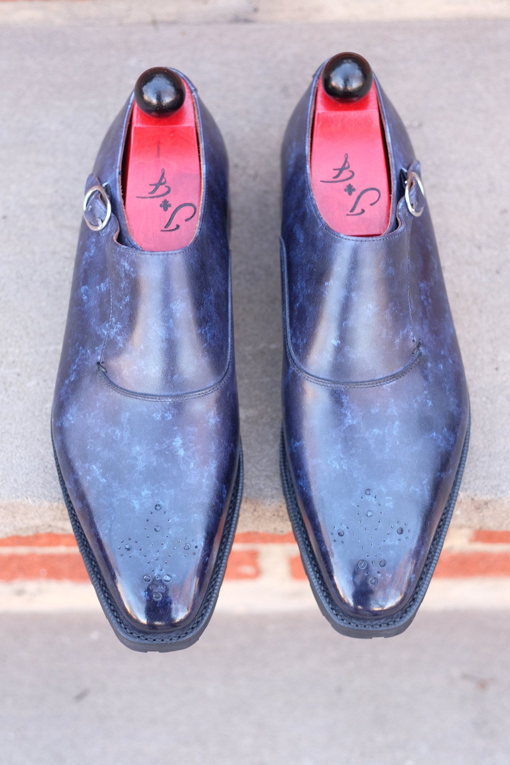 Martel - Navy Marble Patina - PRE ORDER-Single Monk Straps Monkstraps-J.FitzPatrick Footwear