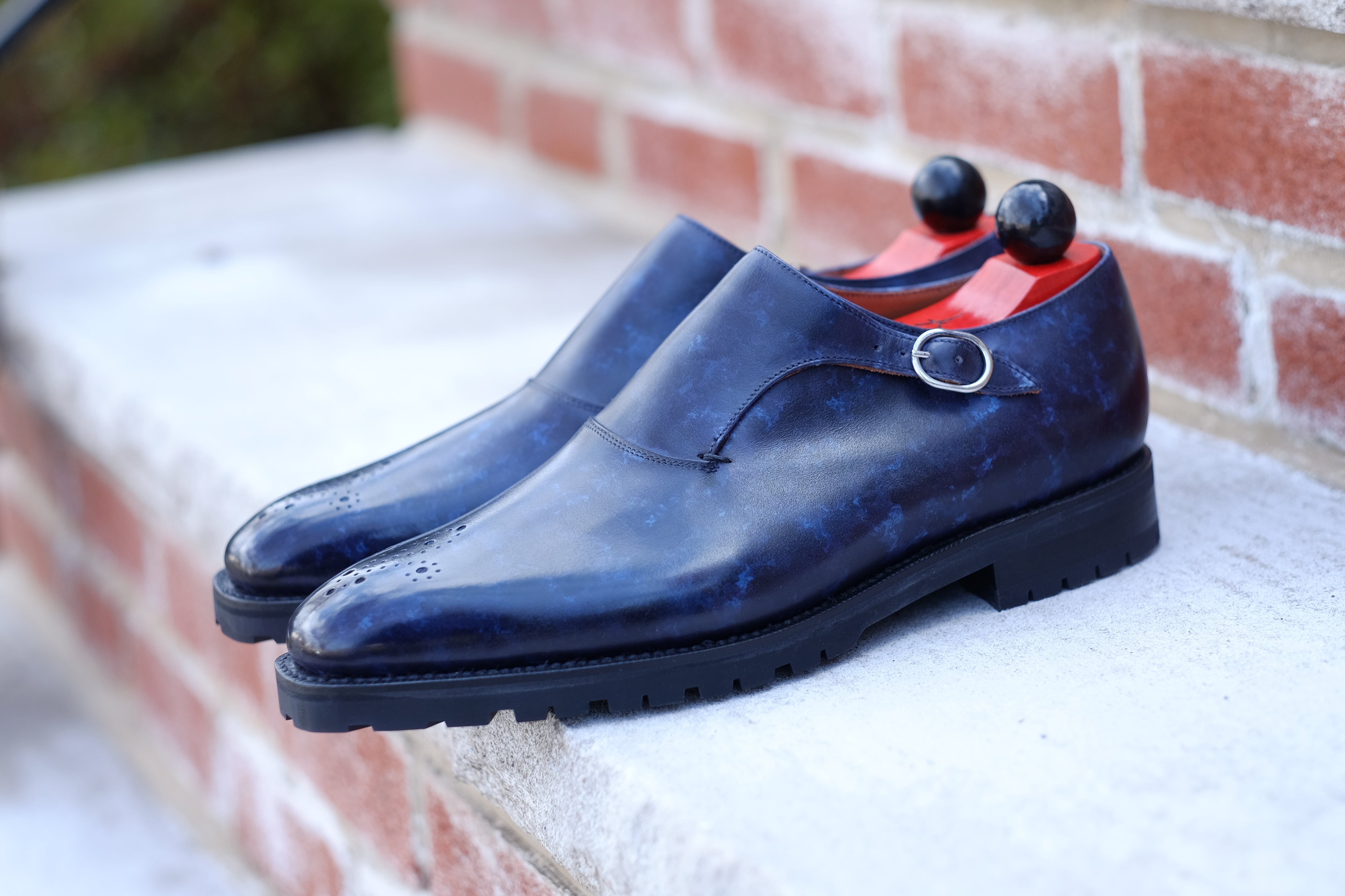 Martel - Navy Marble Patina - PRE ORDER-Single Monk Straps Monkstraps-J.FitzPatrick Footwear