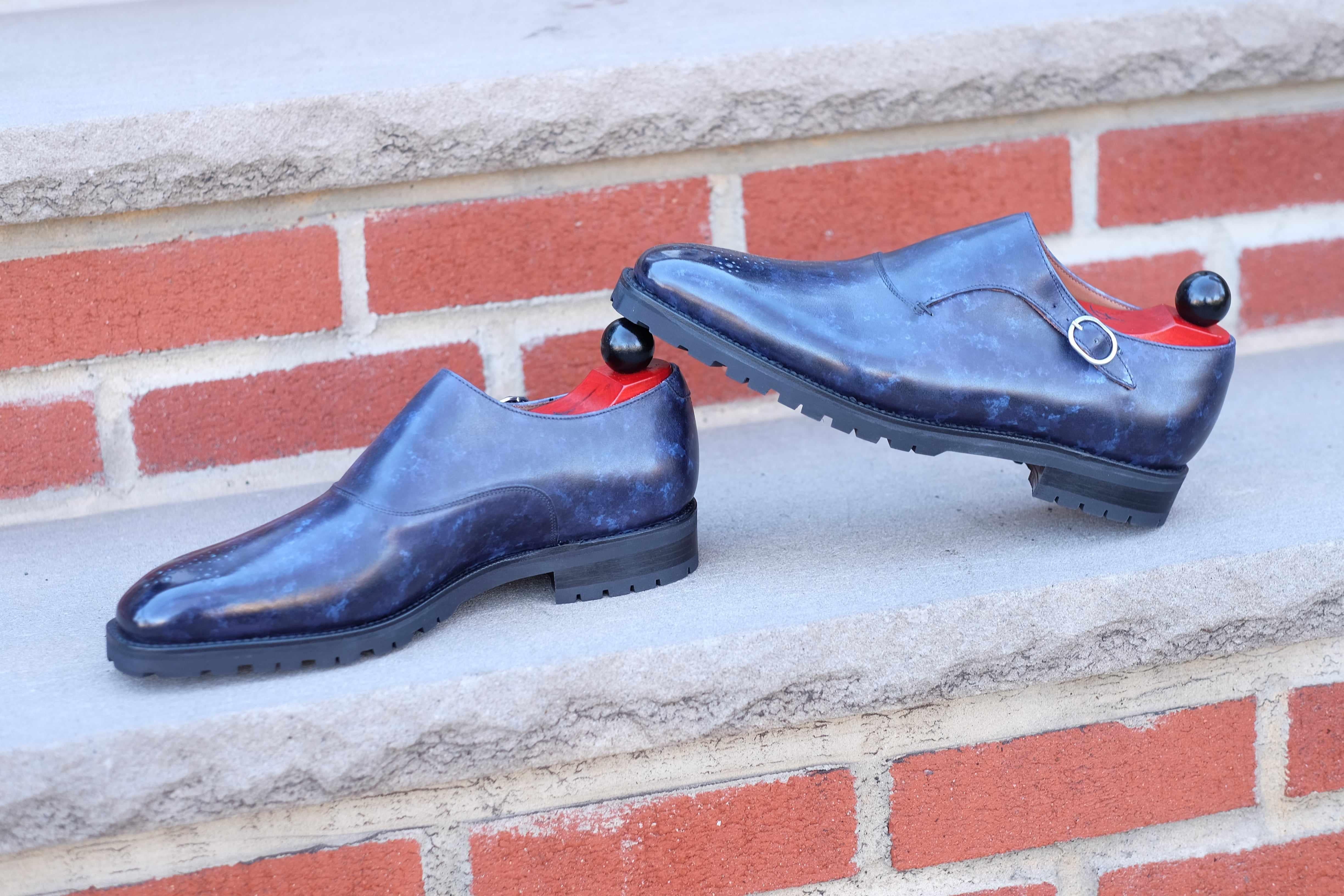 Martel - Navy Marble Patina - PRE ORDER-Single Monk Straps Monkstraps-J.FitzPatrick Footwear