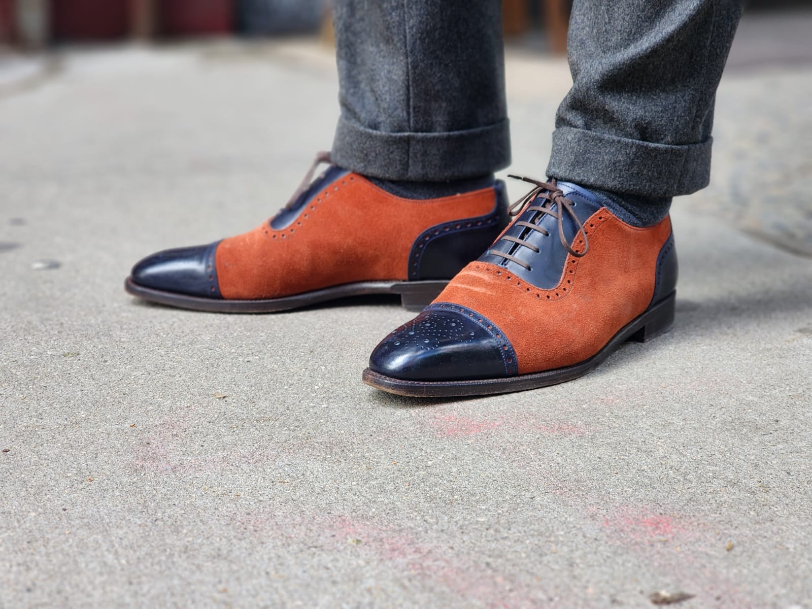 Mathew - MTO - Navy Museum Calf / Rust Suede - LPB Last - Single Leather Sole-Made To Order Cap Toe Oxfords Medallion Brogue Spectator-J.FitzPatrick Footwear