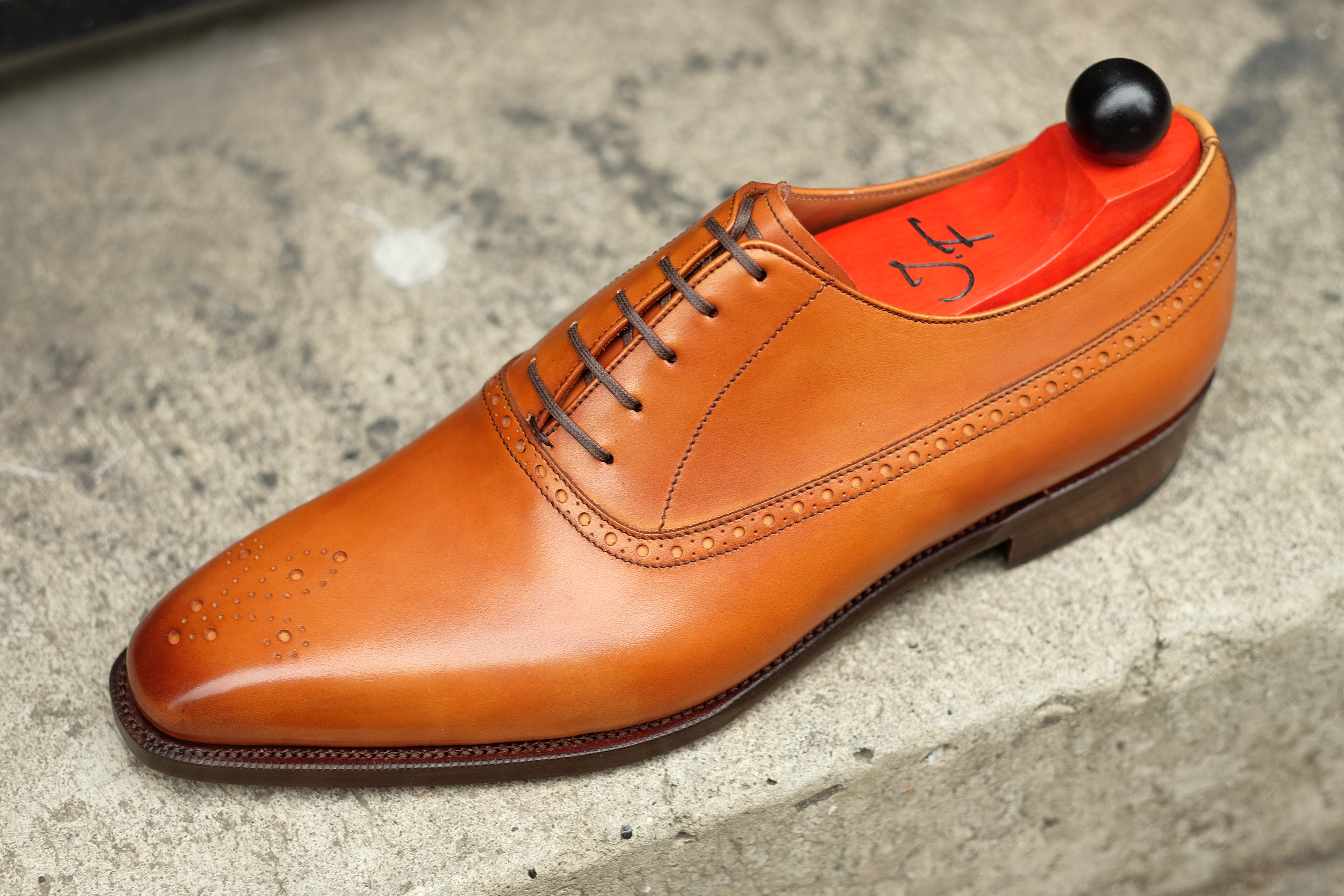 Parkwood - MTO - Golden Burnished Tan Calf - LPB Last - Single Leather Sole-Made To Order Oxfords Medallion Balmoral-J.FitzPatrick Footwear