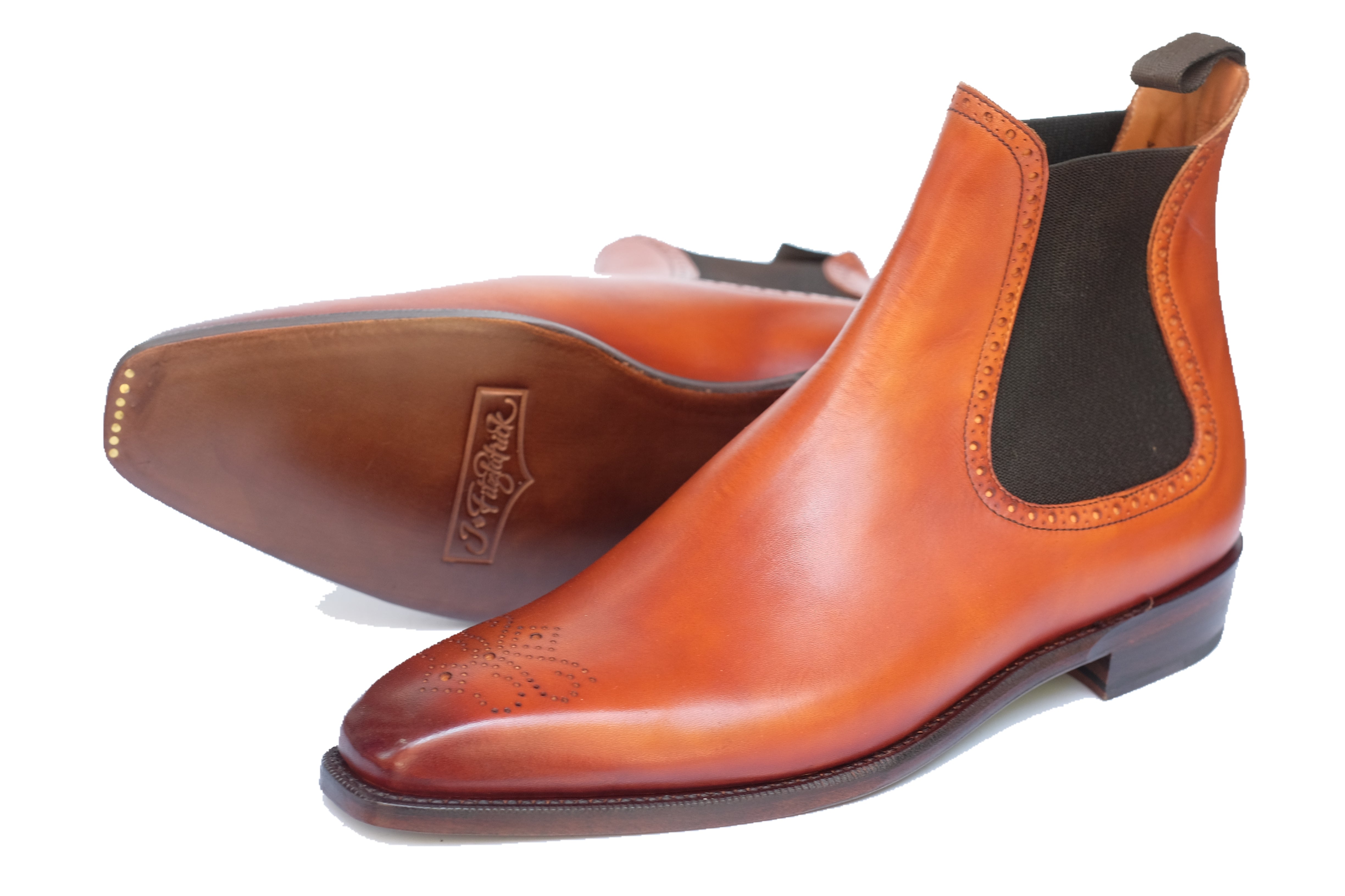 Pasco - MTO - Golden Tan Burnished - MGF Last - Single Leather Sole-Made To Order Chelsea Boot Medallion-J.FitzPatrick Footwear
