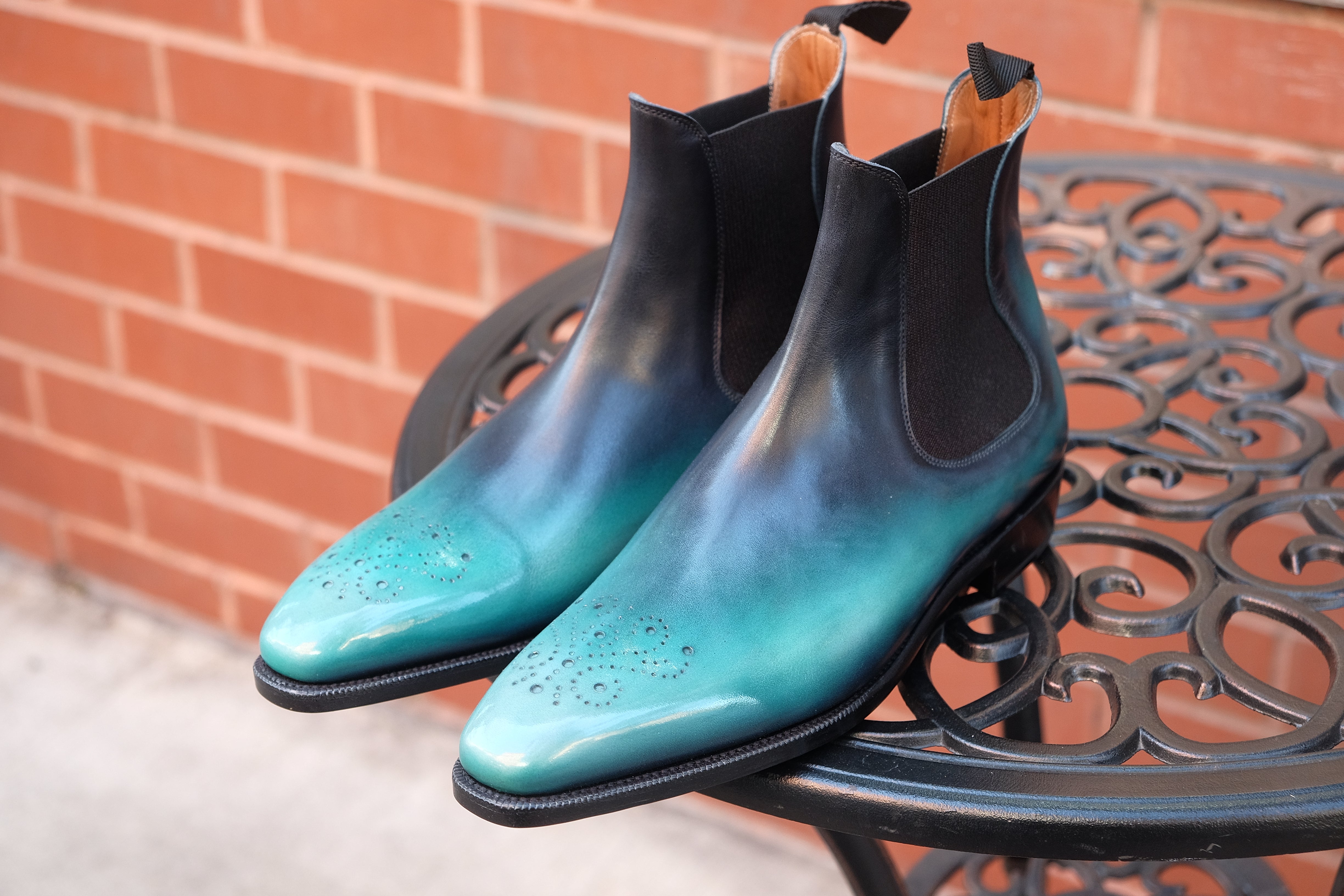 Patina Reverse Teal - MTO - Highland-Made To Order Chelsea Boots-J.FitzPatrick Footwear
