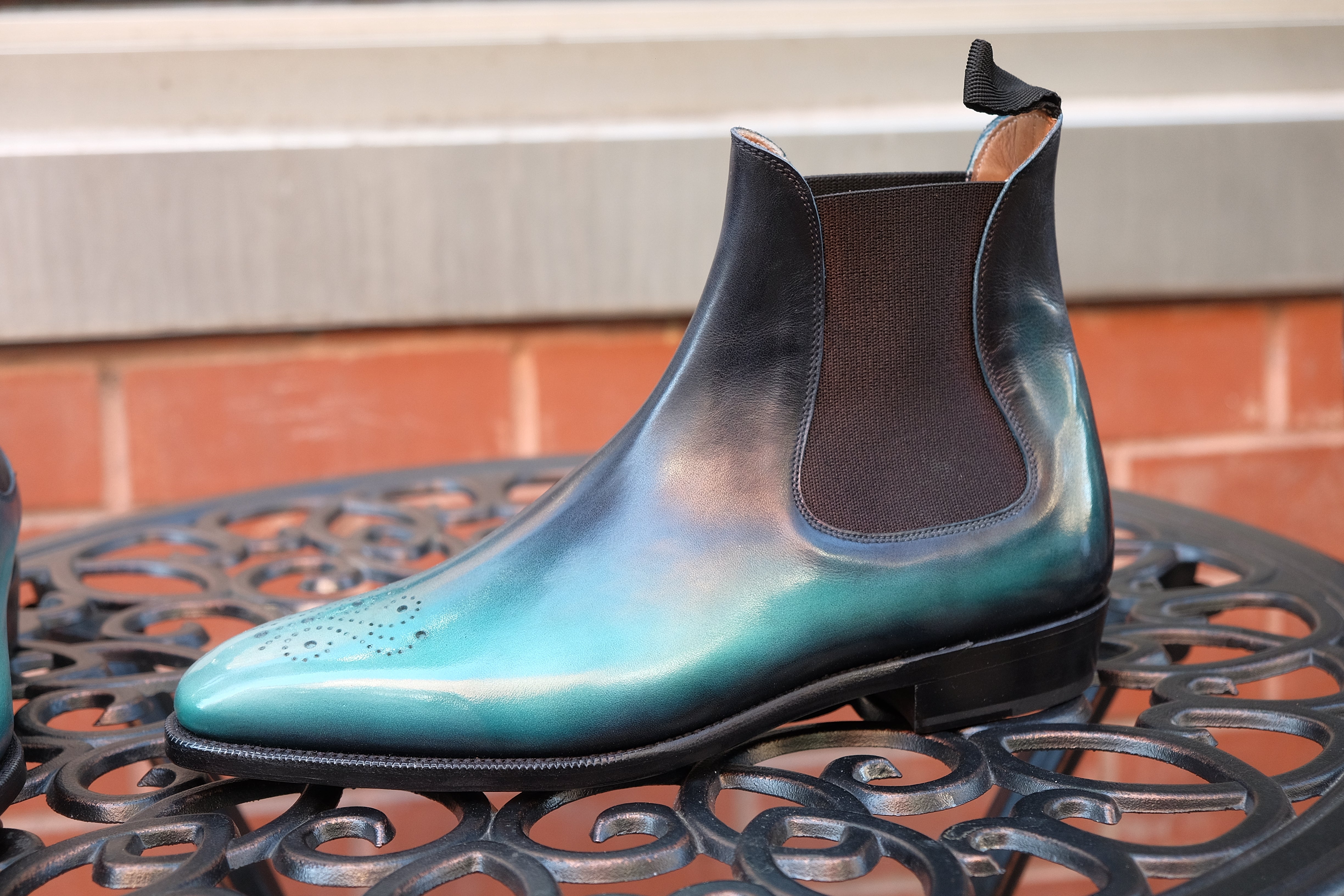Patina Reverse Teal - MTO - Highland-Made To Order Chelsea Boots-J.FitzPatrick Footwear