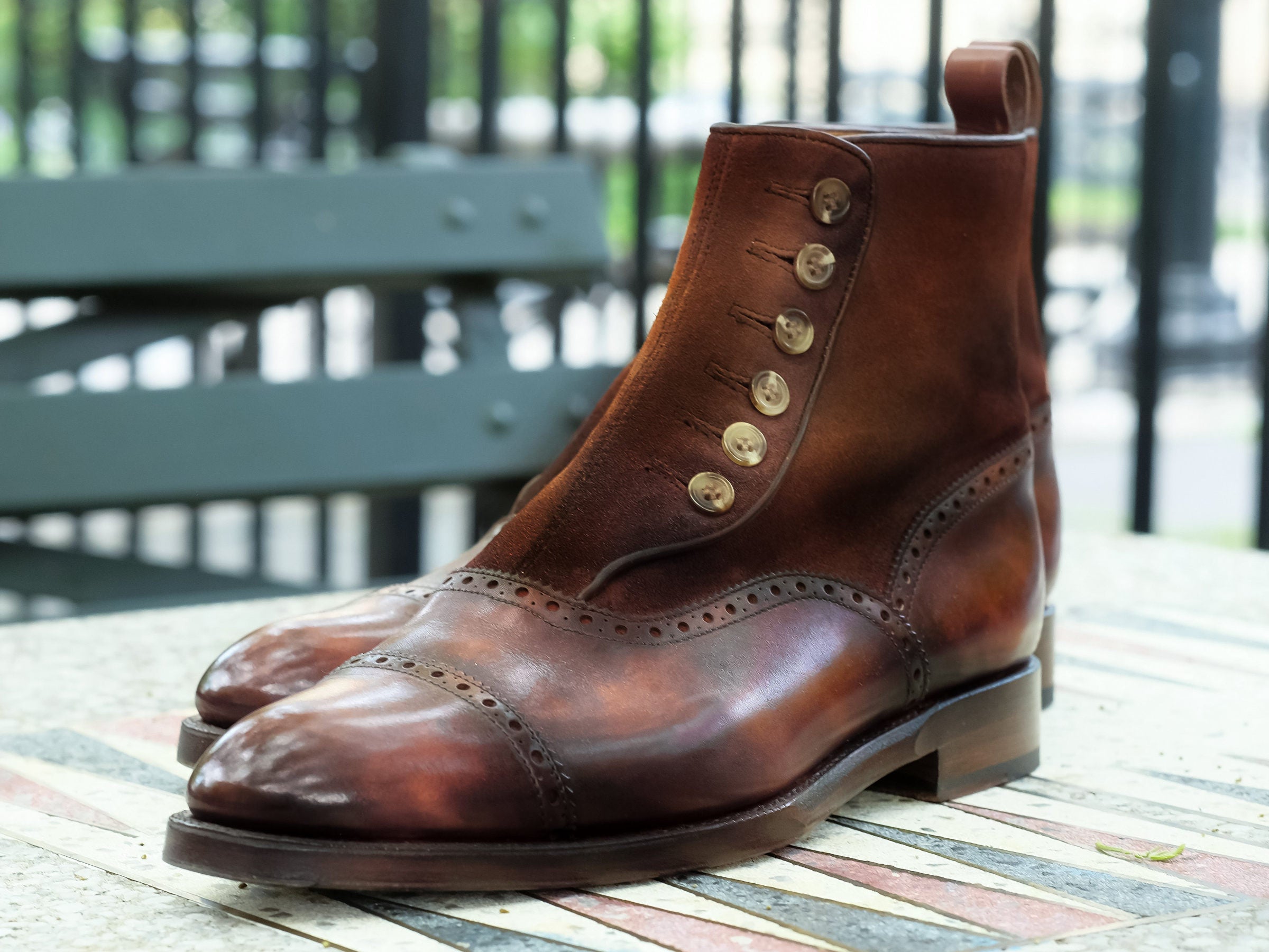 Patina Summerina - MTO - Puyallup Redux-Made To Order Button Boot Cap Toe Brogue-J.FitzPatrick Footwear