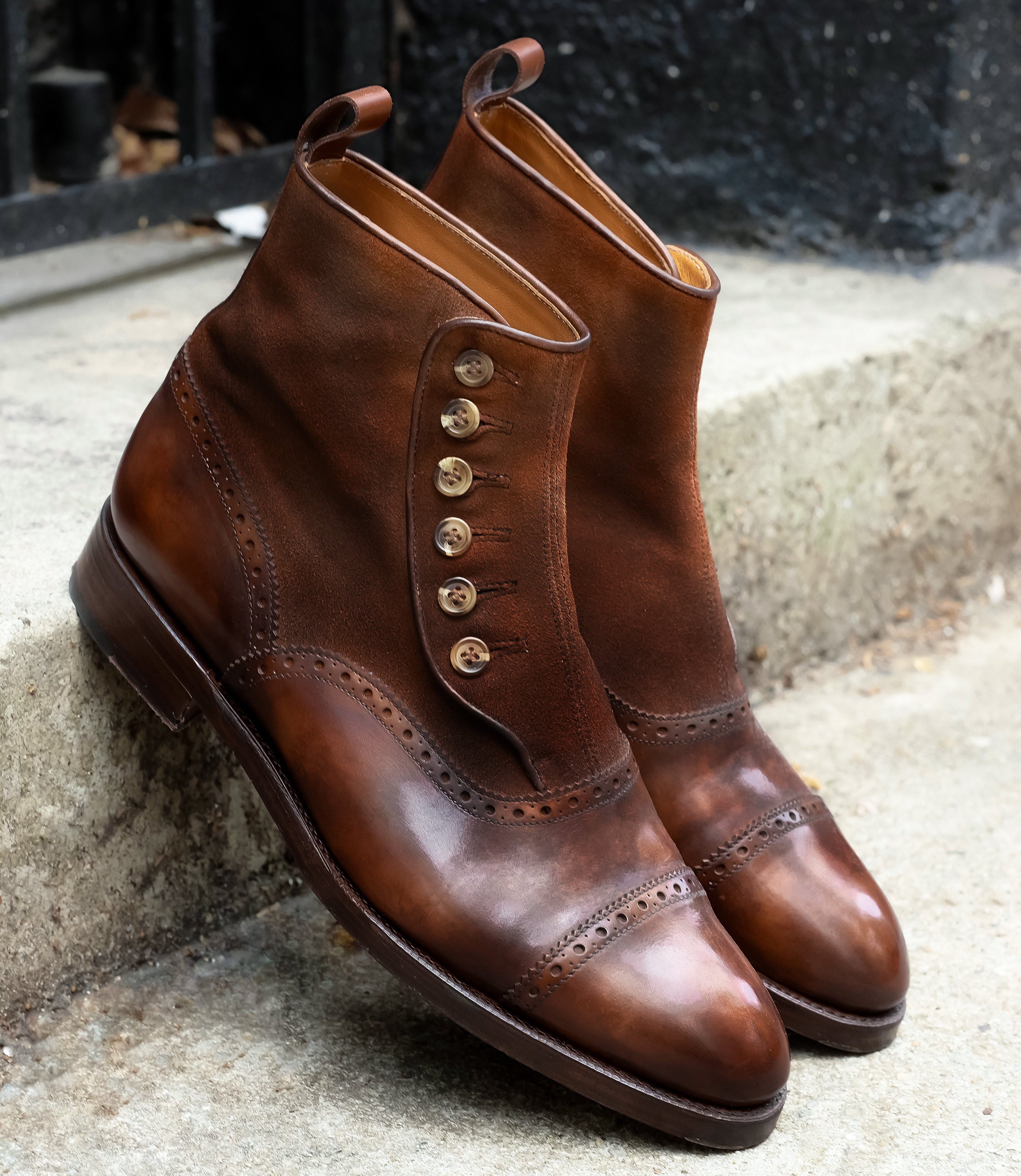 Patina Summerina - MTO - Puyallup Redux-Made To Order Button Boot Cap Toe Brogue-J.FitzPatrick Footwear