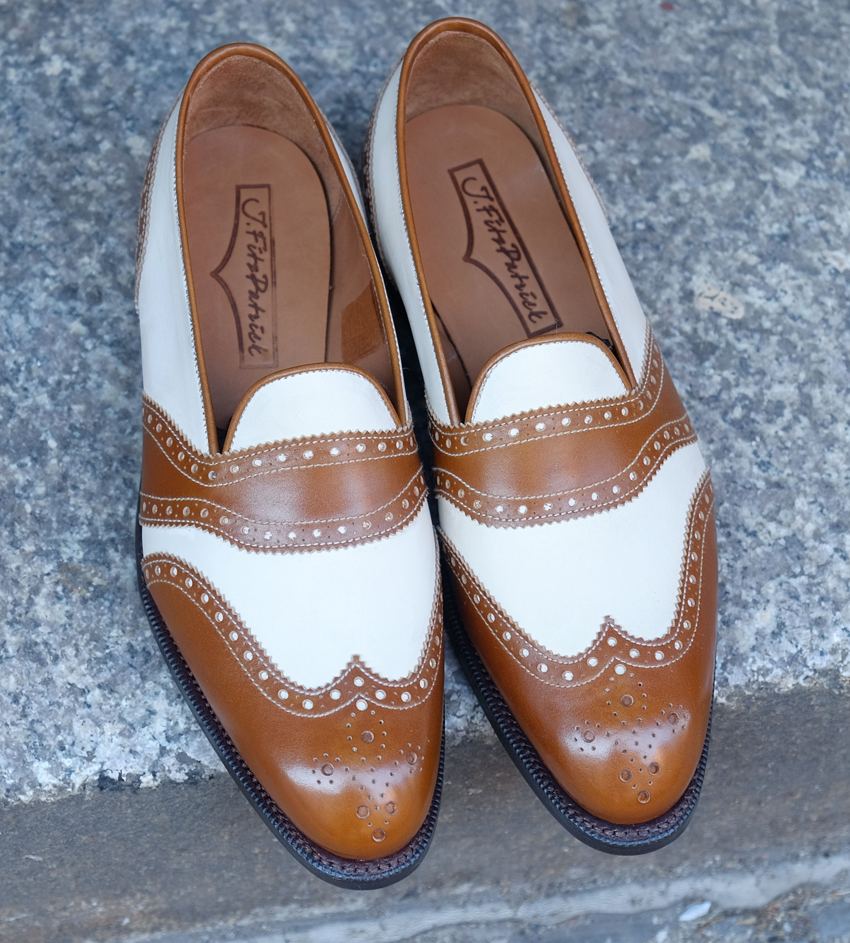Piau - MTO - Maple Calf / Cream Calf - NGT Last - Single Leather Sole-Made To Order Slipper Loafer Brogue Wingtip Spectator-J.FitzPatrick Footwear