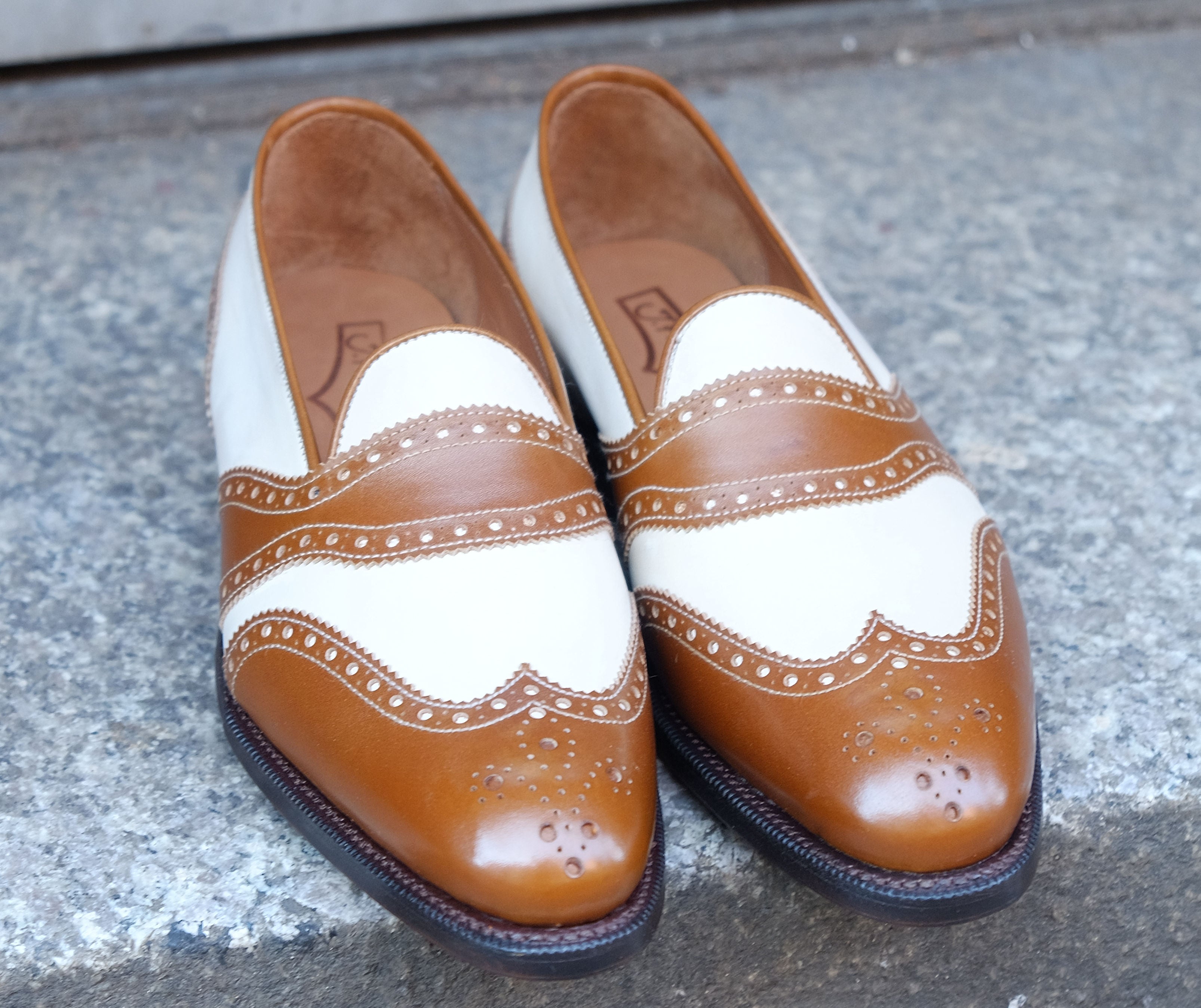 Piau - MTO - Maple Calf / Cream Calf - NGT Last - Single Leather Sole-Made To Order Slipper Loafer Brogue Wingtip Spectator-J.FitzPatrick Footwear