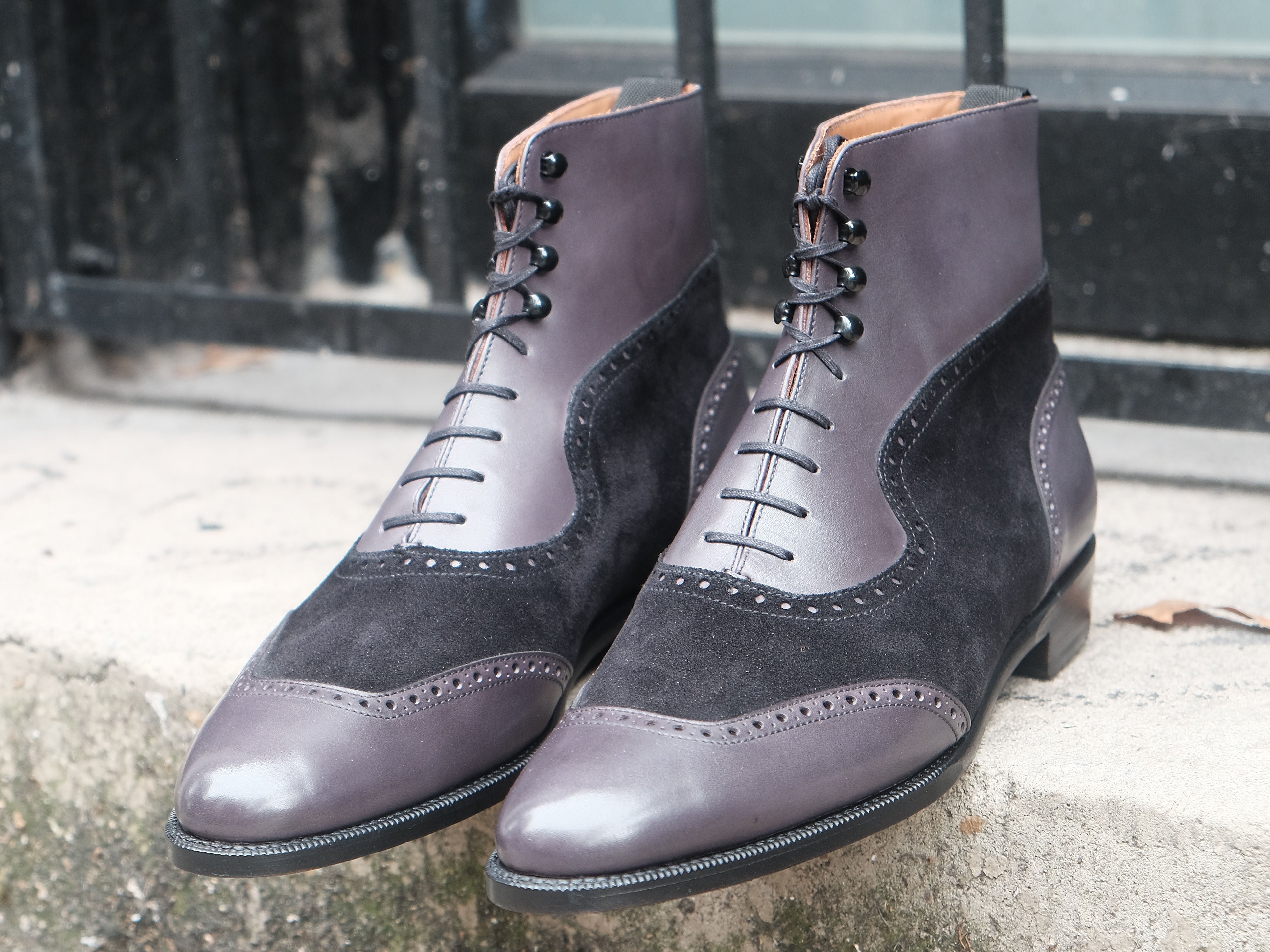 Pinehurst - MTO - Shaded Grey Calf / Black Suede - TMG Last - Single Leather Sole-Made To Order Lace Laceup Balmoral Boot Brogue-J.FitzPatrick Footwear