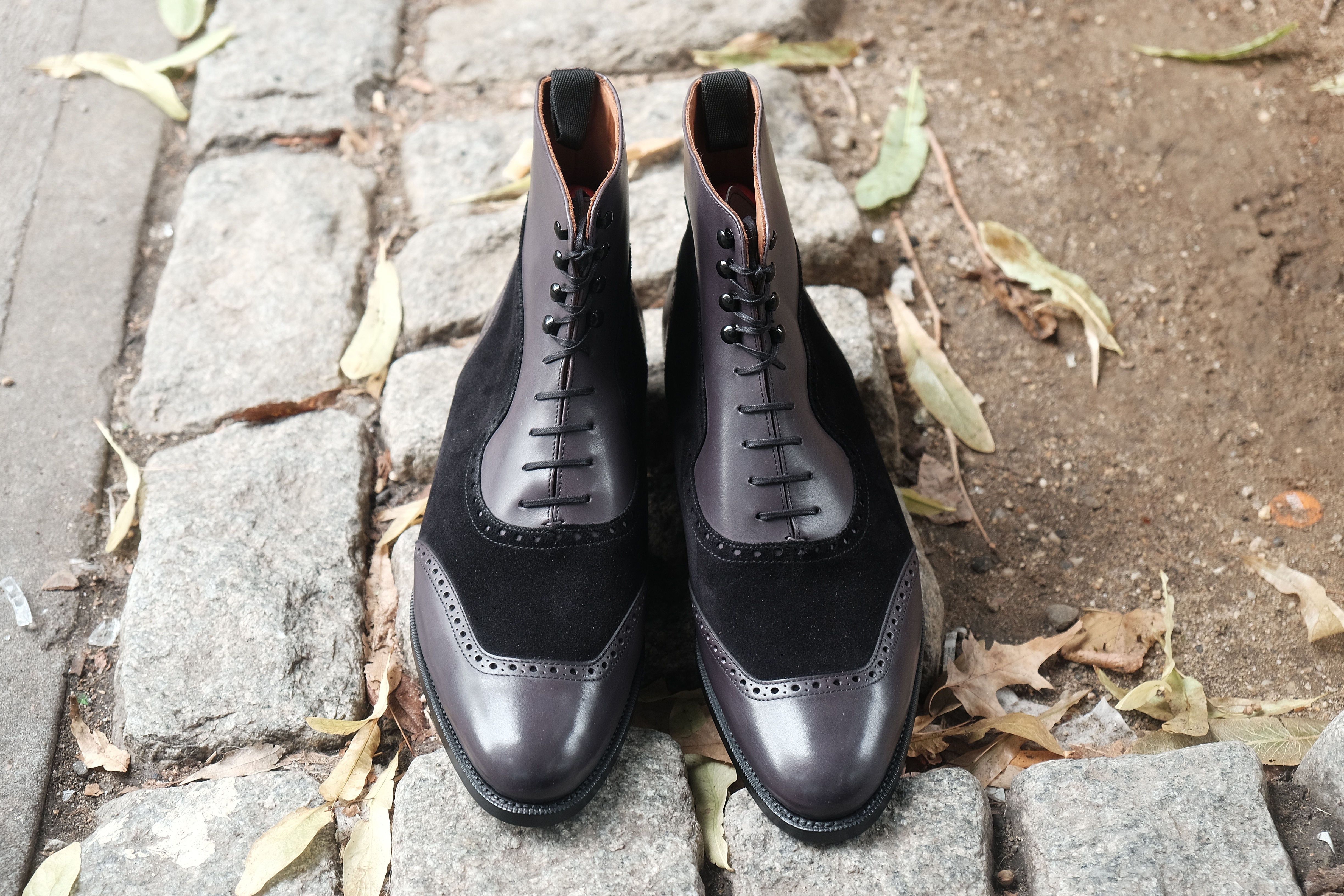 Pinehurst - MTO - Shaded Grey Calf / Black Suede - TMG Last - Single Leather Sole-Made To Order Lace Laceup Balmoral Boot Brogue-J.FitzPatrick Footwear