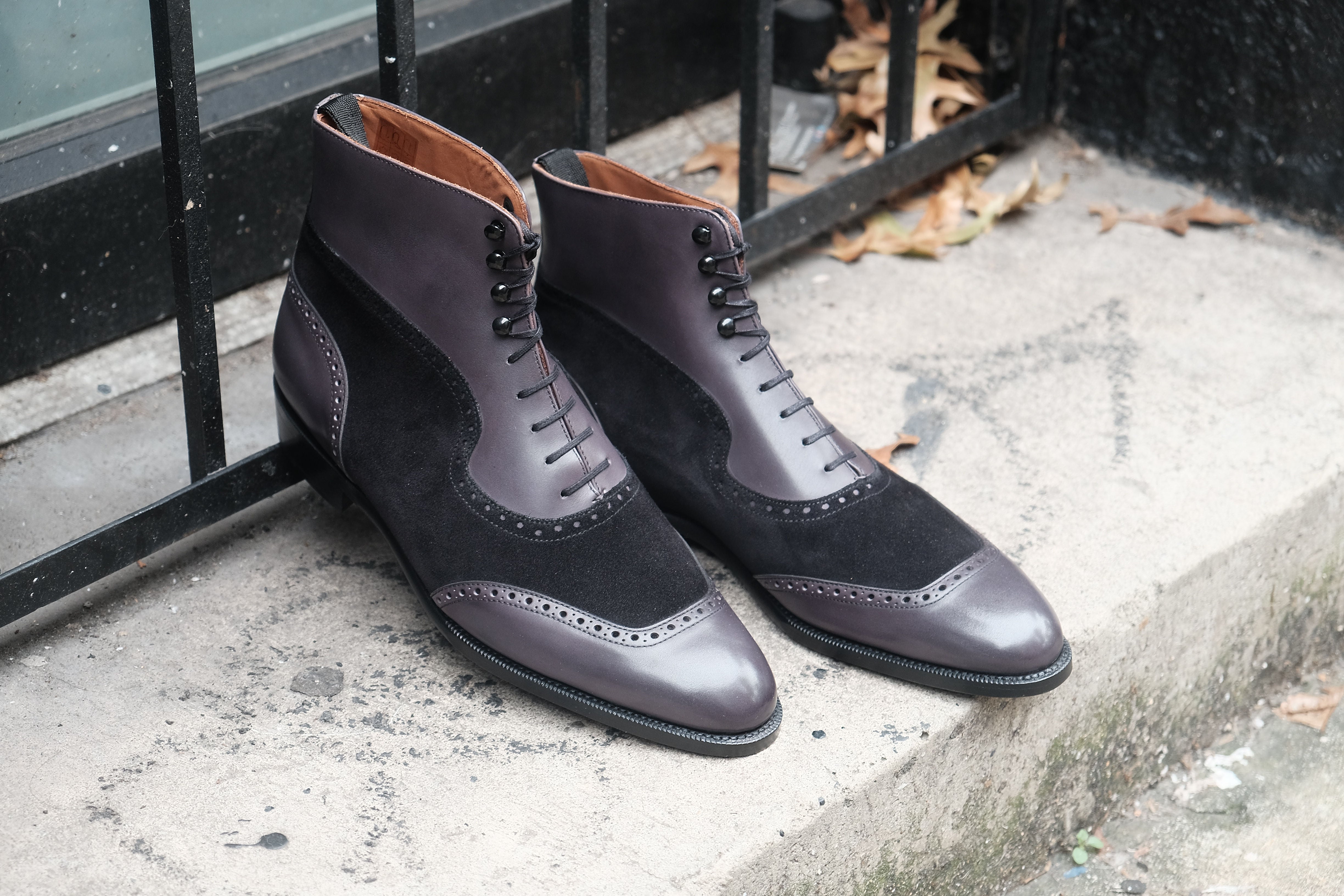 Pinehurst - MTO - Shaded Grey Calf / Black Suede - TMG Last - Single Leather Sole-Made To Order Lace Laceup Balmoral Boot Brogue-J.FitzPatrick Footwear