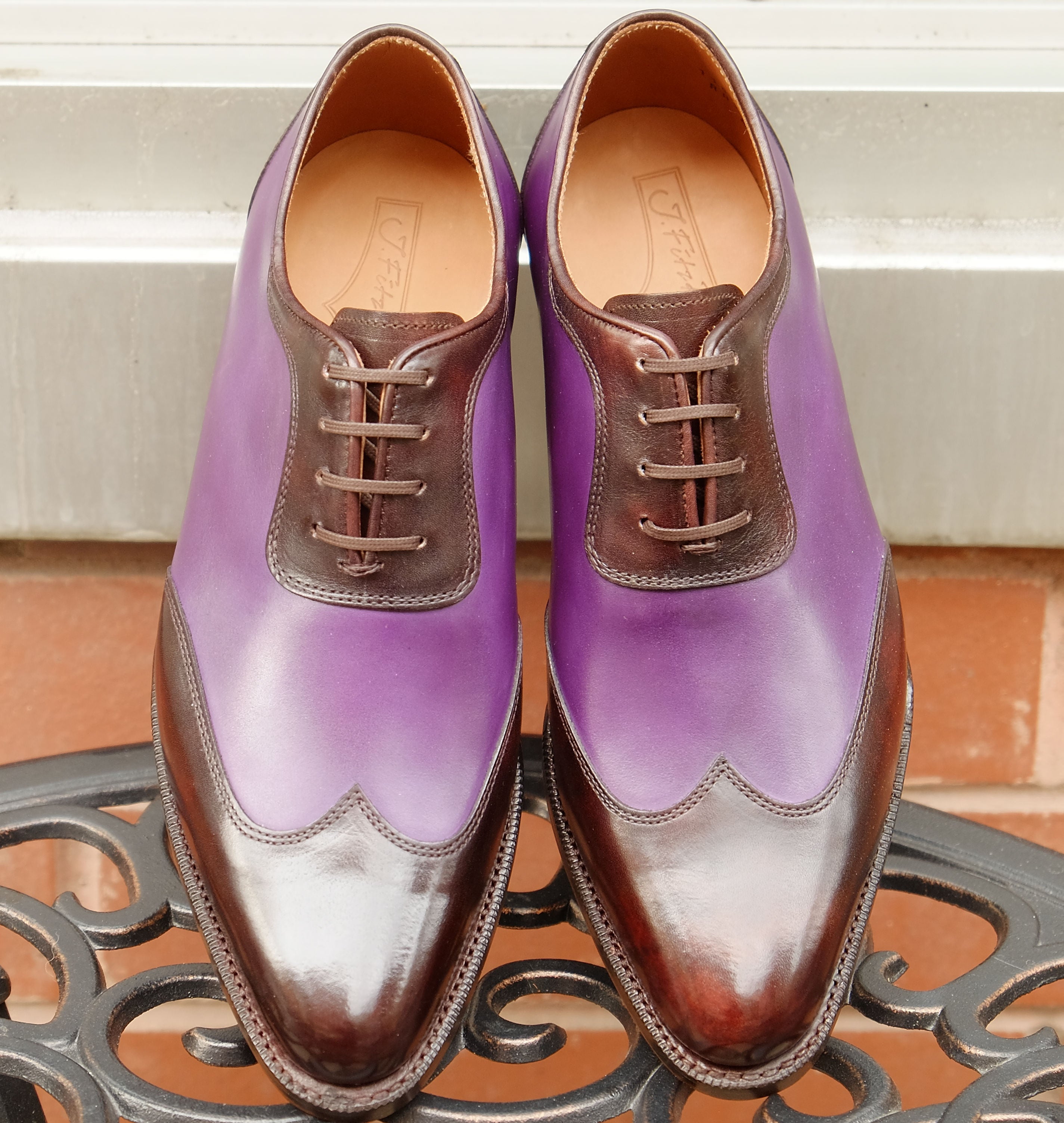 Rainier - MTO - Dark Brown Museum Calf / Shaded Purple Calf - JKF Last - Single Leather Sole-Made To Order Austerity Brogue Adelaide Oxfords-J.FitzPatrick Footwear
