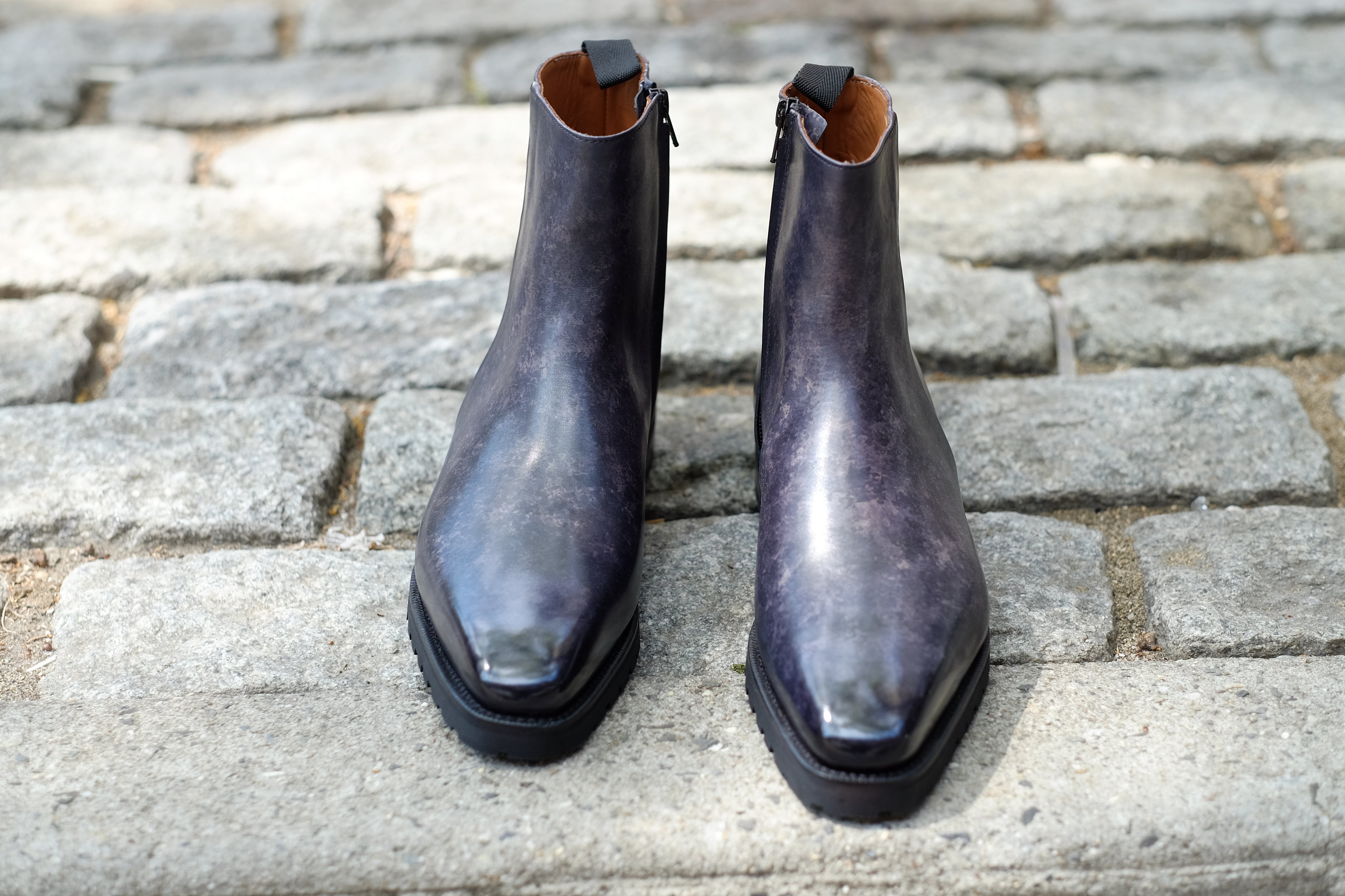 Southcenter - MTO - Black Marble Patina - MGF Last - Commando Sole-Made To Order Zip Zipper Boots-J.FitzPatrick Footwear