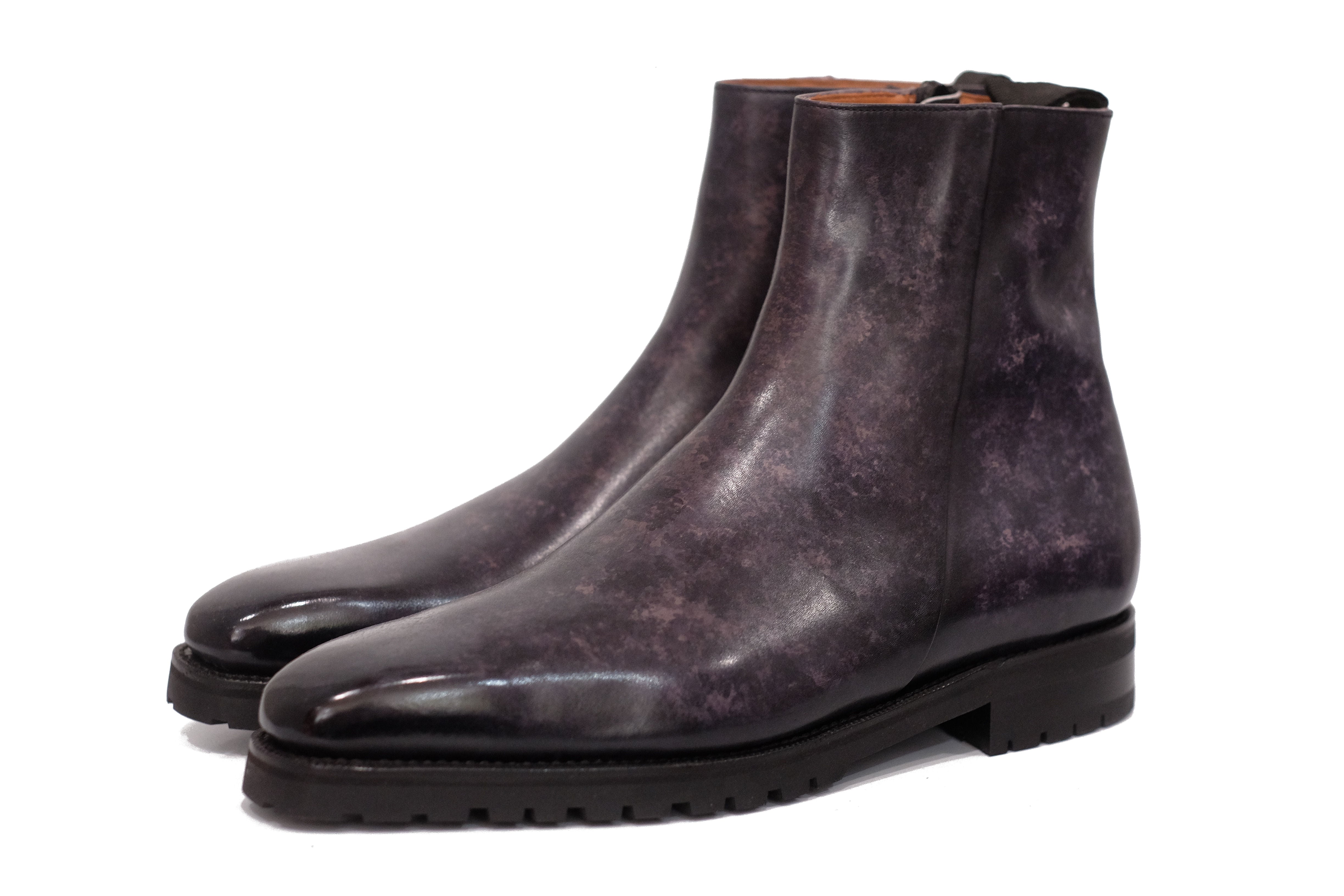 Southcenter - MTO - Black Marble Patina - MGF Last - Commando Sole-Made To Order Zip Zipper Boots-J.FitzPatrick Footwear