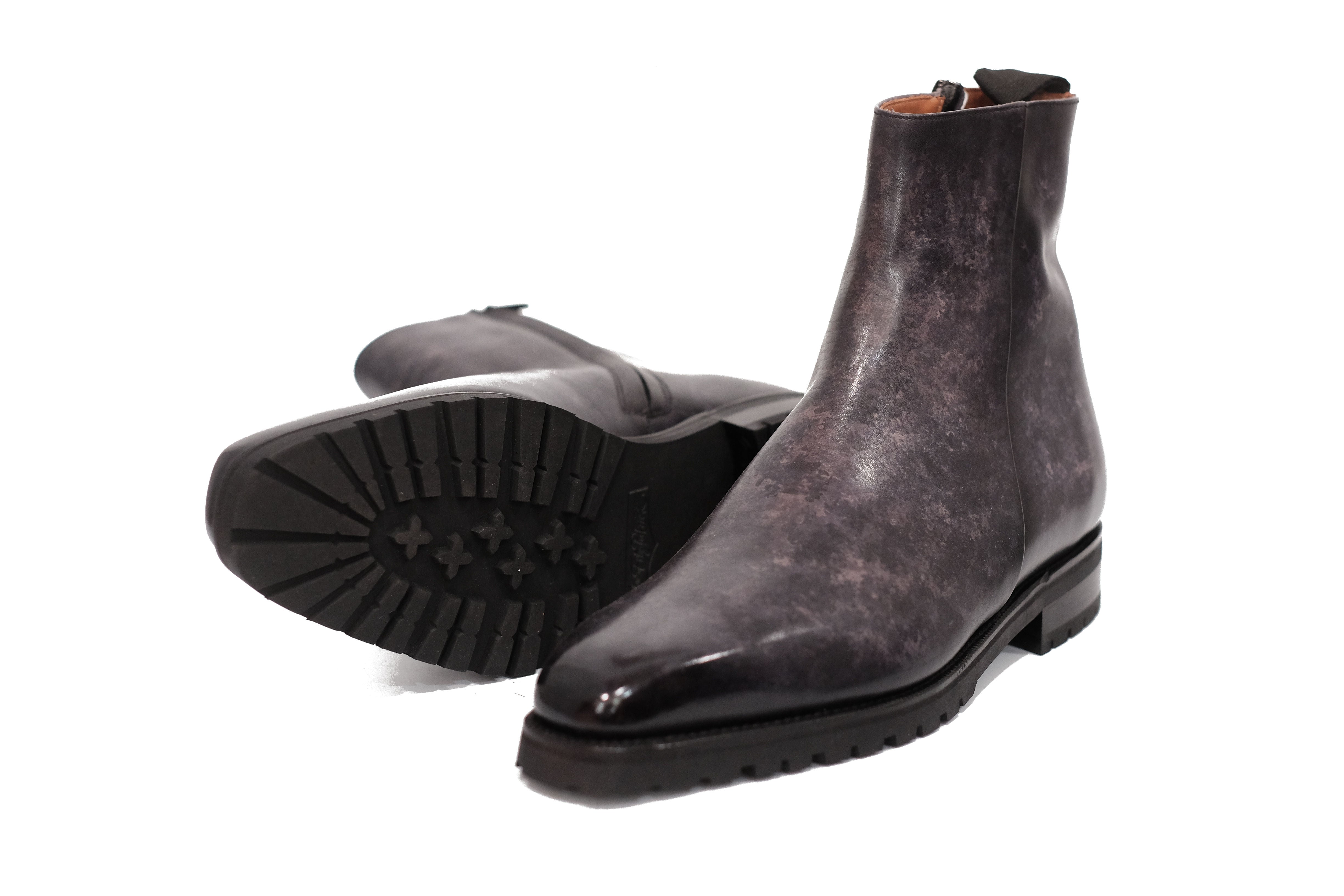Southcenter - MTO - Black Marble Patina - MGF Last - Commando Sole-Made To Order Zip Zipper Boots-J.FitzPatrick Footwear