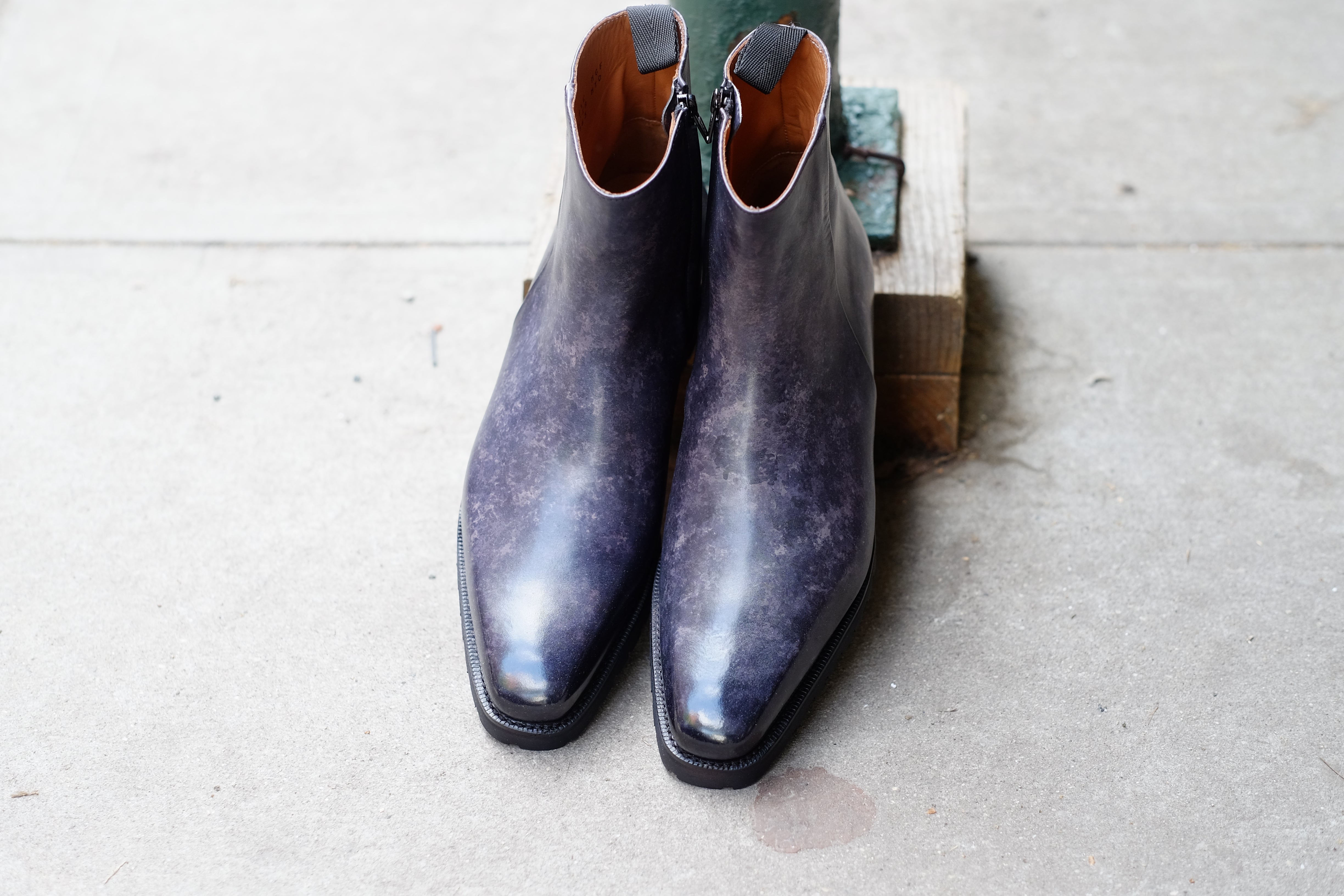 Southcenter - MTO - Black Marble Patina - MGF Last - Commando Sole-Made To Order Zip Zipper Boots-J.FitzPatrick Footwear