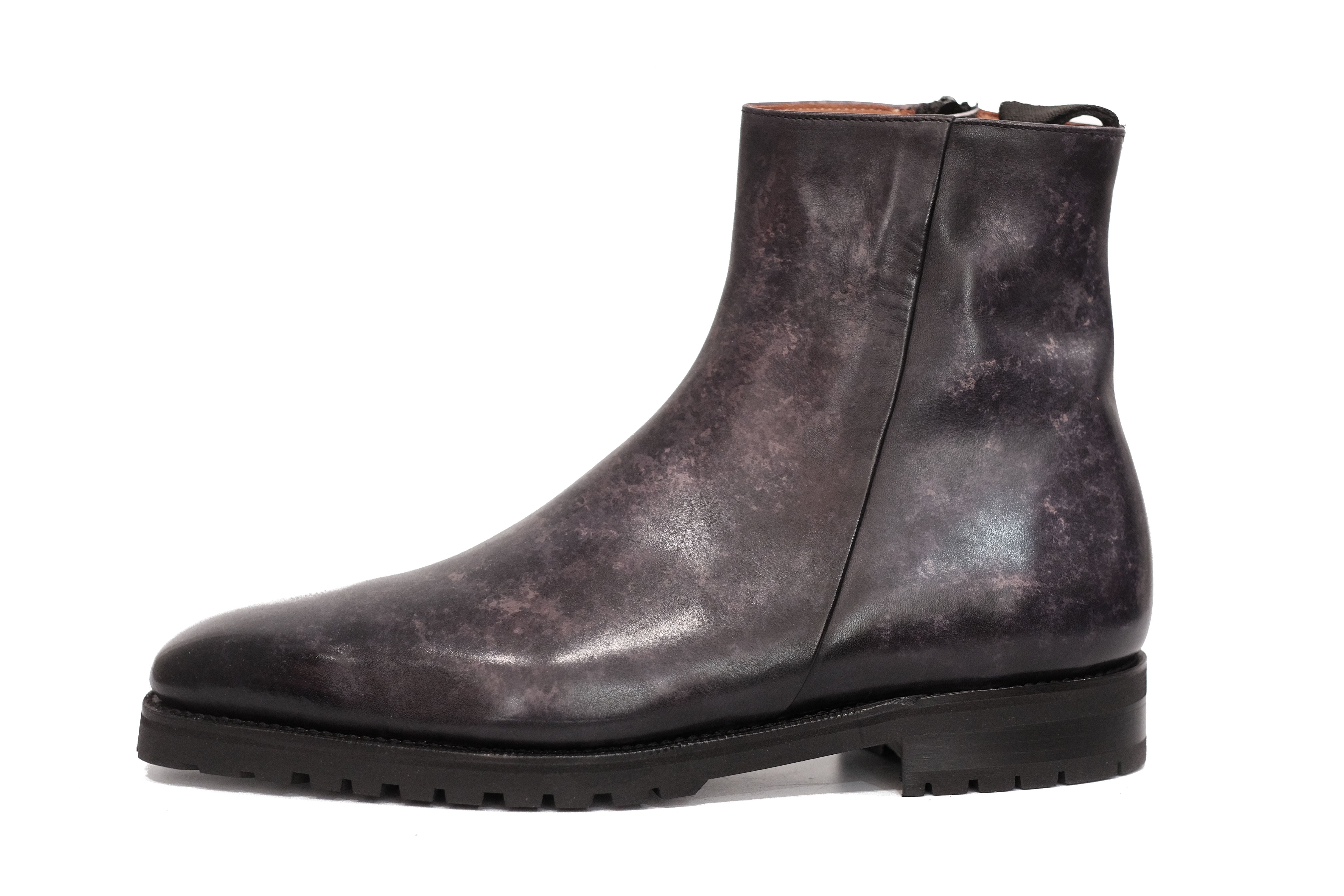 Southcenter - MTO - Black Marble Patina - MGF Last - Commando Sole-Made To Order Zip Zipper Boots-J.FitzPatrick Footwear