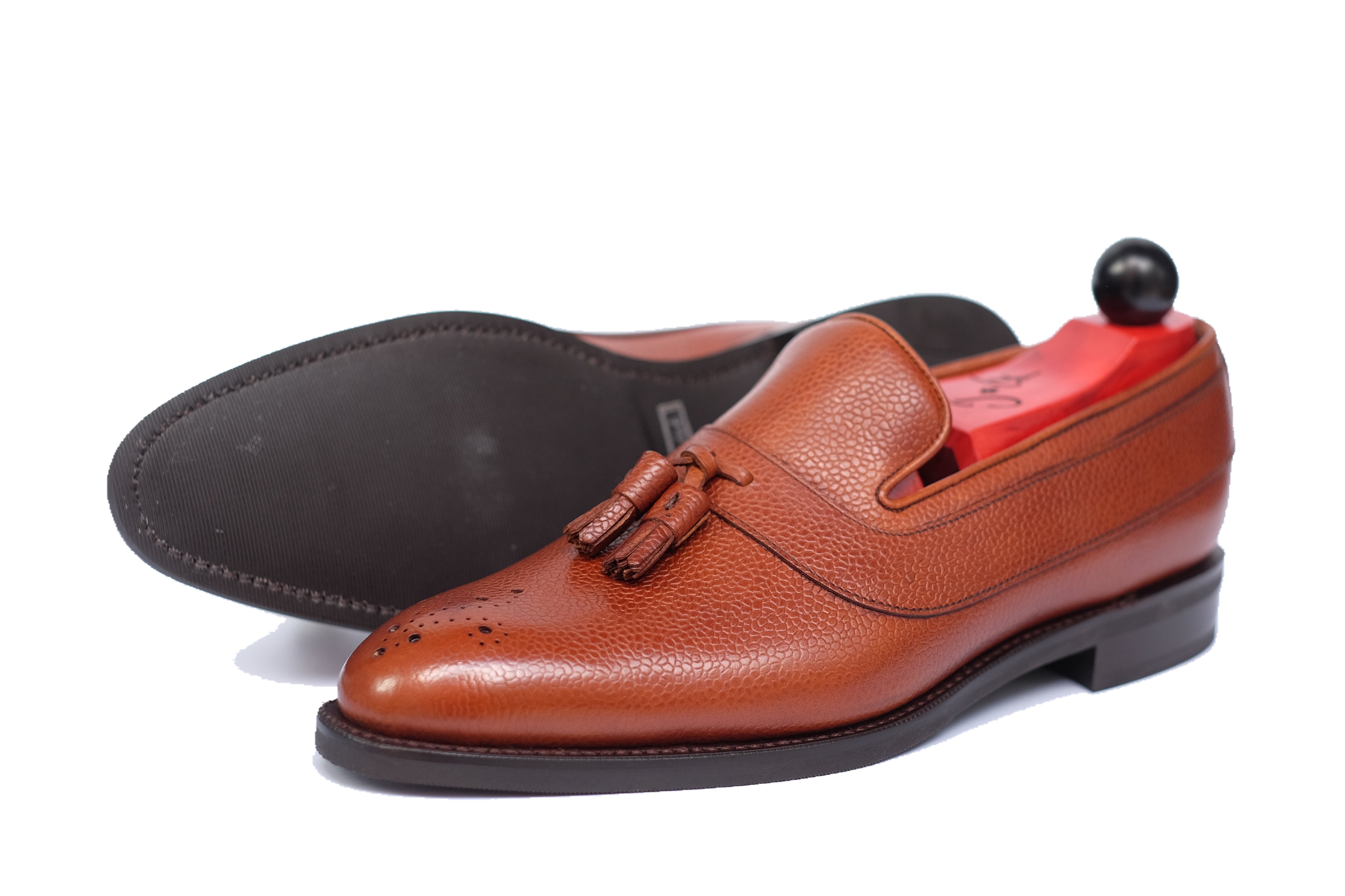 Walla Walla - MTO - Tan Grain - NGT Last - Single City Rubber Sole-Made To Order Tassel Strap Loafer Medallion-J.FitzPatrick Footwear