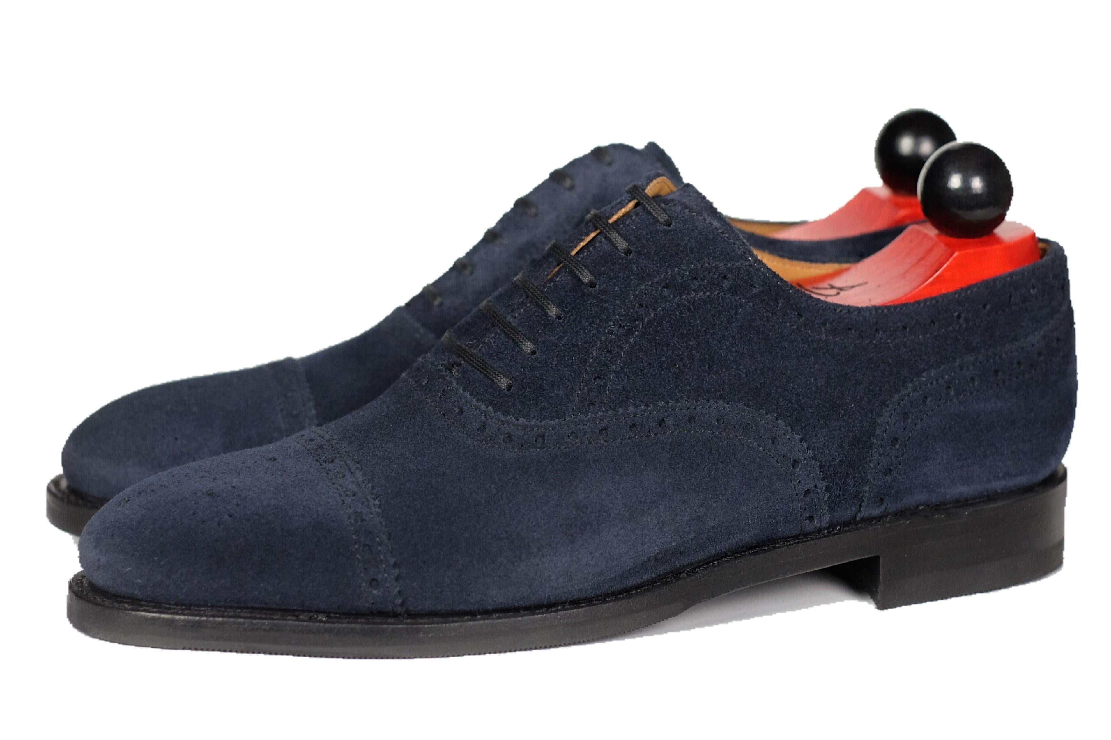 Wenatchee - Dark Sapphire Suede-Captoe Cap Toe Brogue Oxfords-J.FitzPatrick Footwear