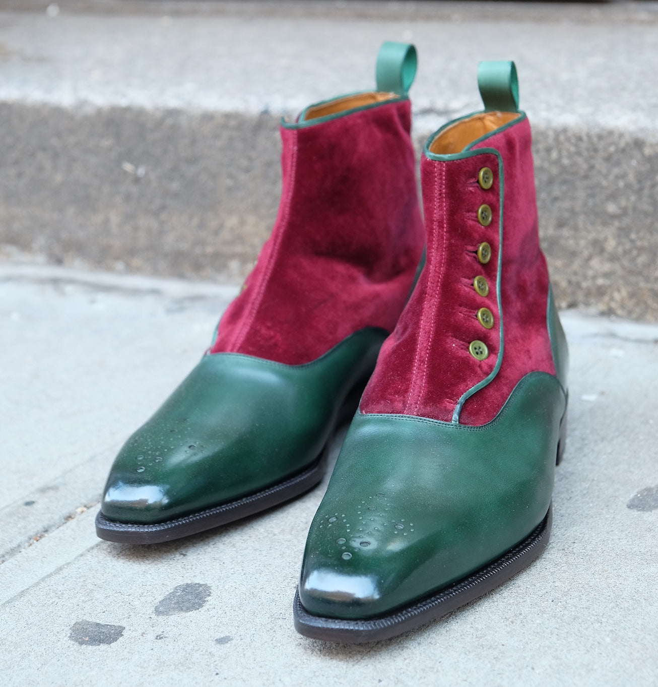 Westlake - MTO - Forest Green Calf / Burgundy Velour - LPB Last - Single Leather Sole-Made To Order-J.FitzPatrick Footwear