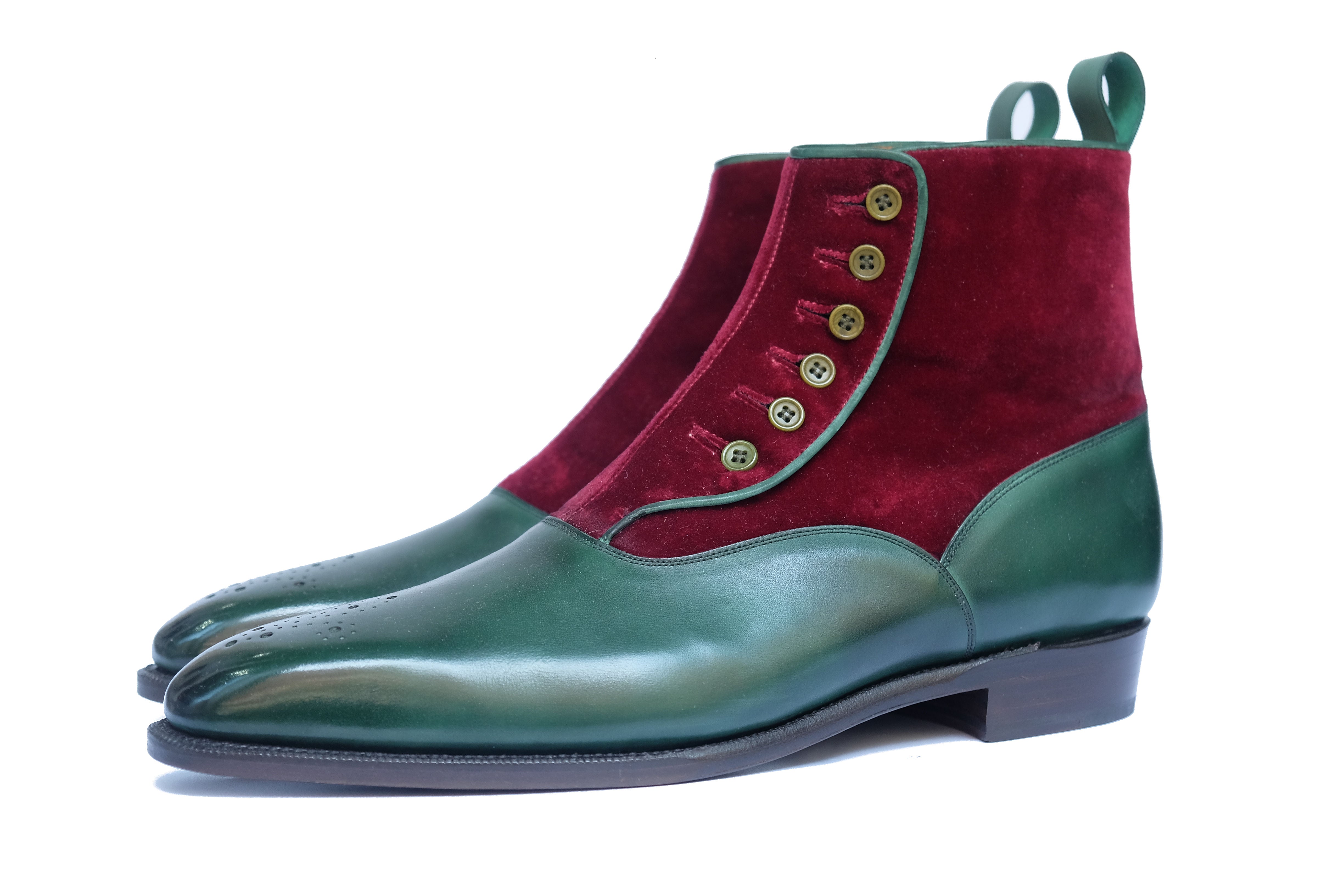 Westlake - MTO - Forest Green Calf / Burgundy Velour - LPB Last - Single Leather Sole-Made To Order-J.FitzPatrick Footwear